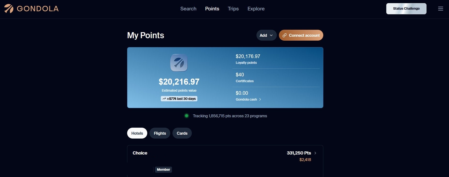 You can see your current loyalty balances on the Gondola Points page