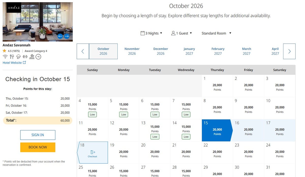 Hyatt award night pricing