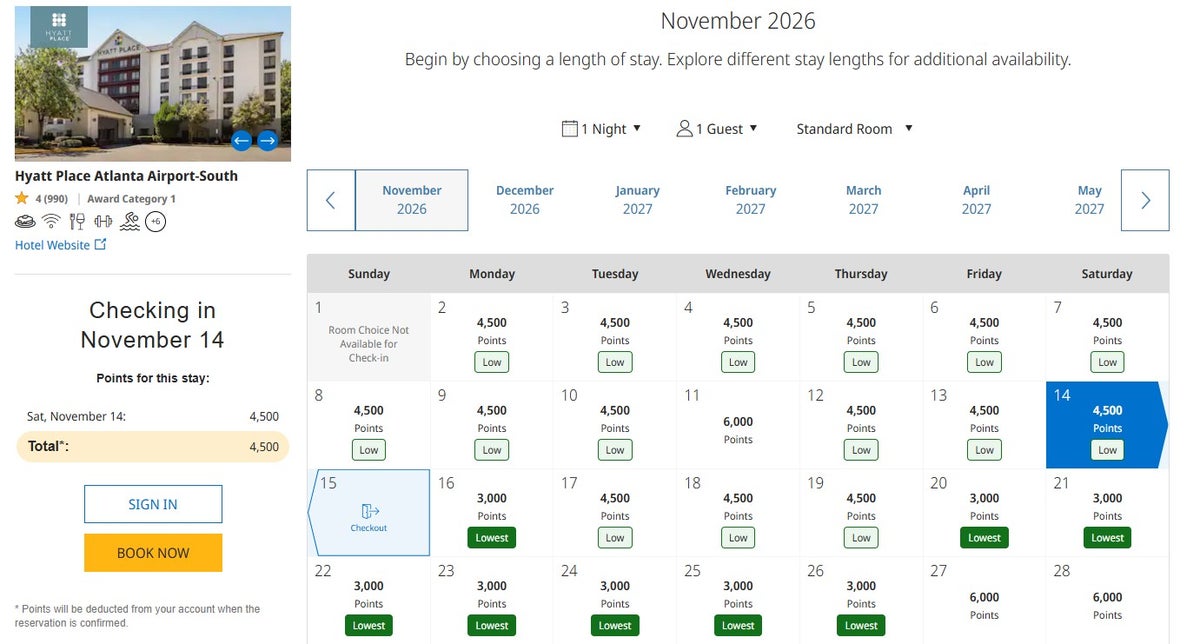 Hyatt award night pricing