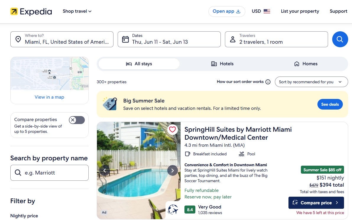 Points Path overlay on Expedia search results