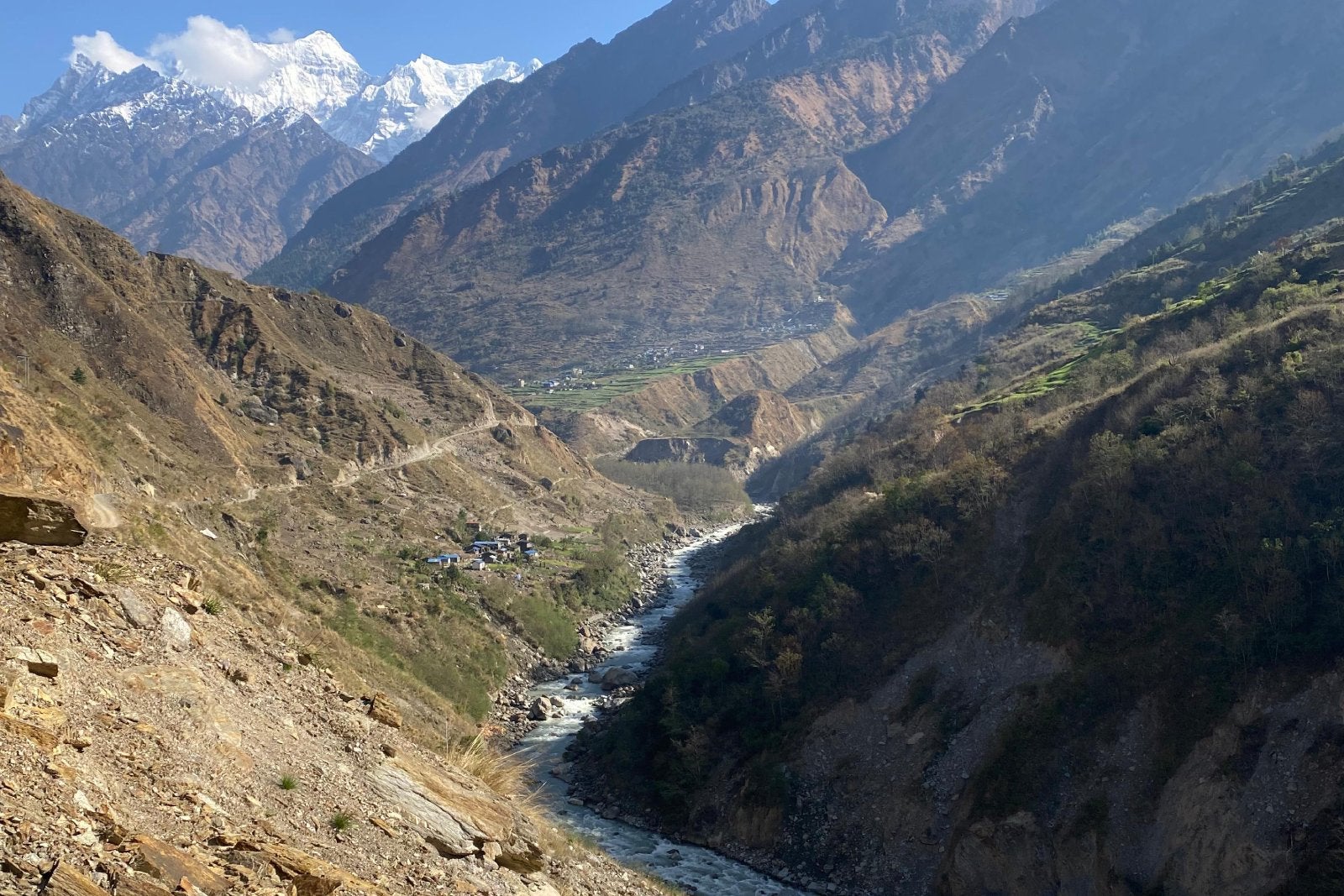 Mountain range in Nepal with river