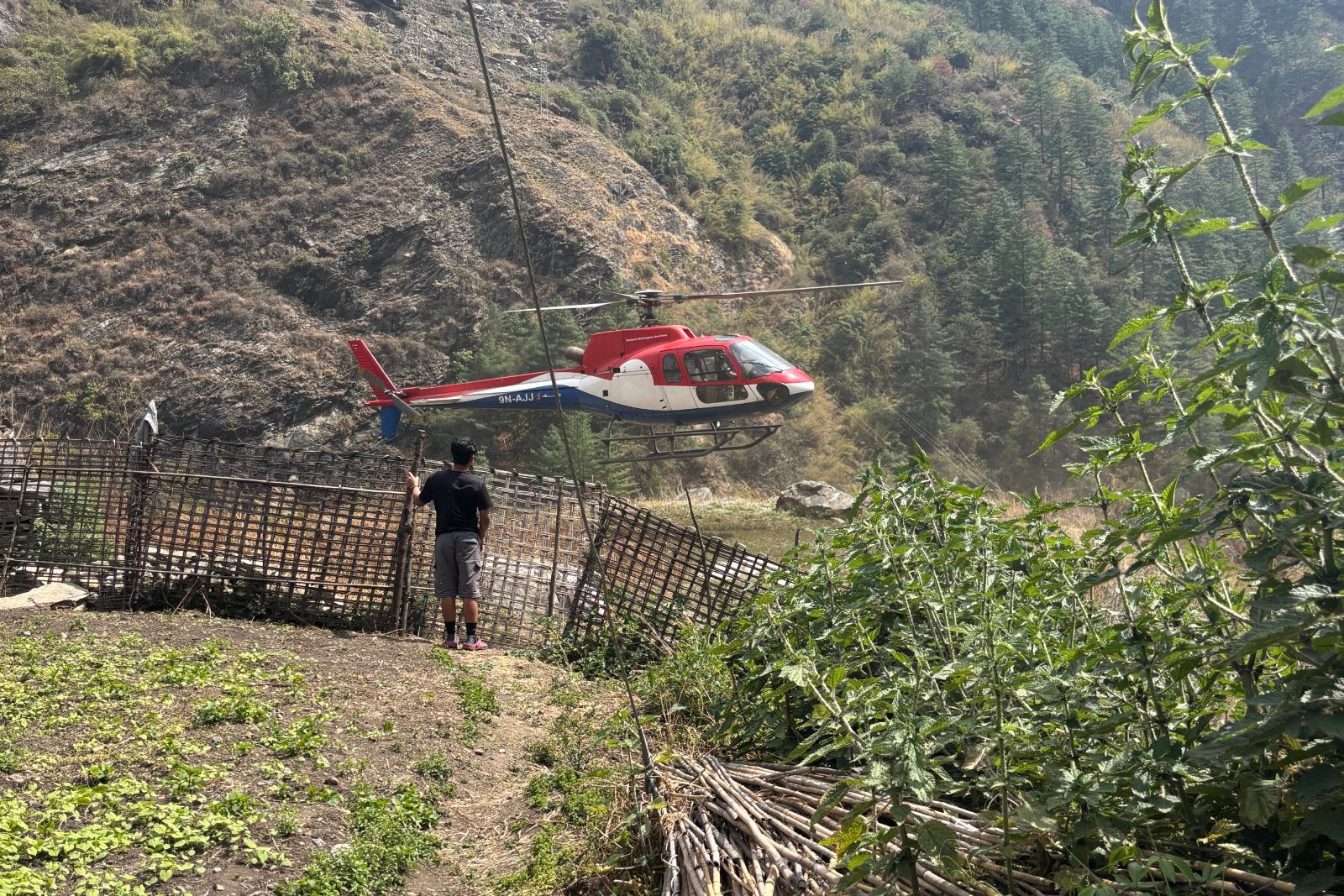Helicopter landing in Nepal