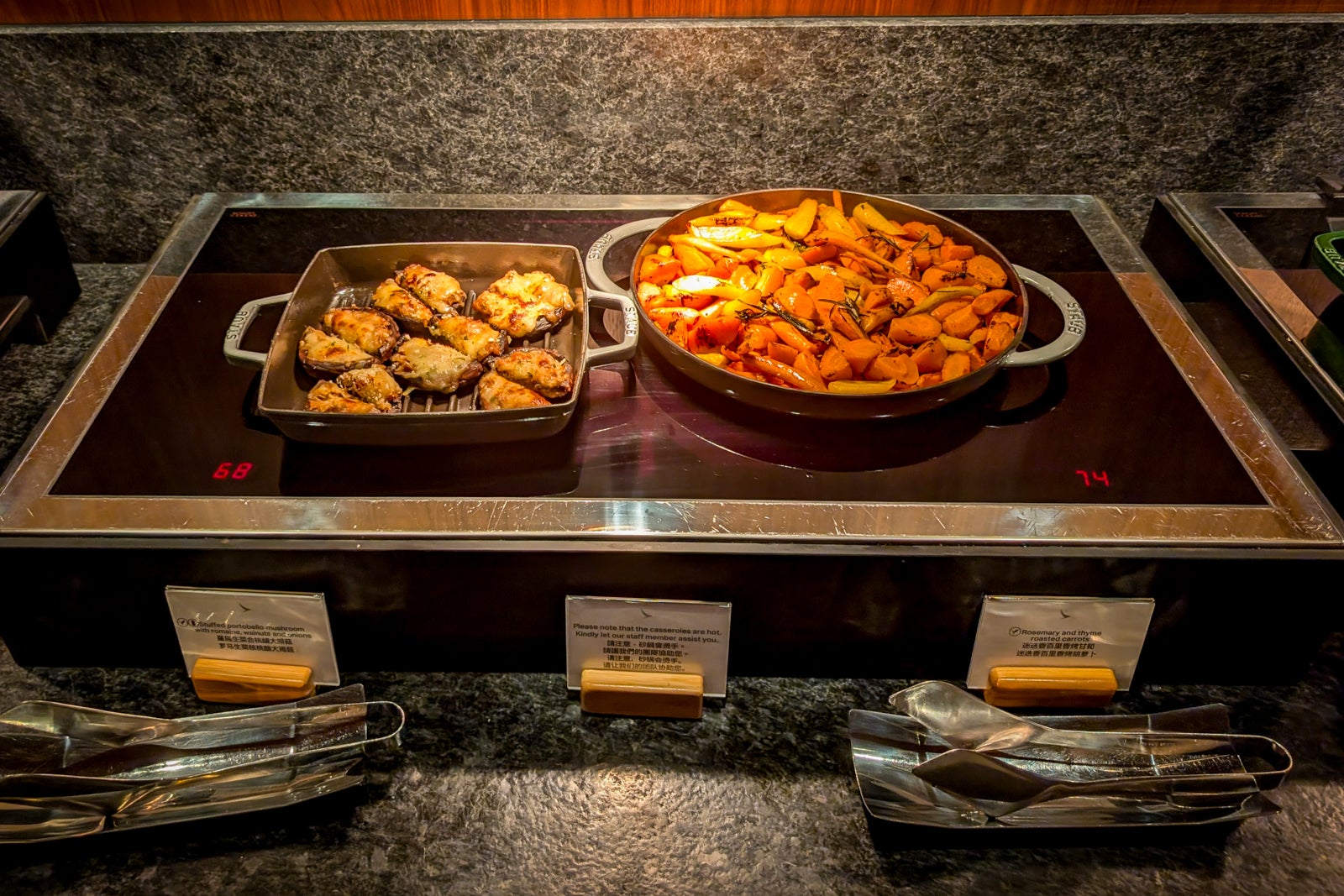 Hot food in The Pantry in Cathay Pacific's The Wing, First, lounge in Hong Kong