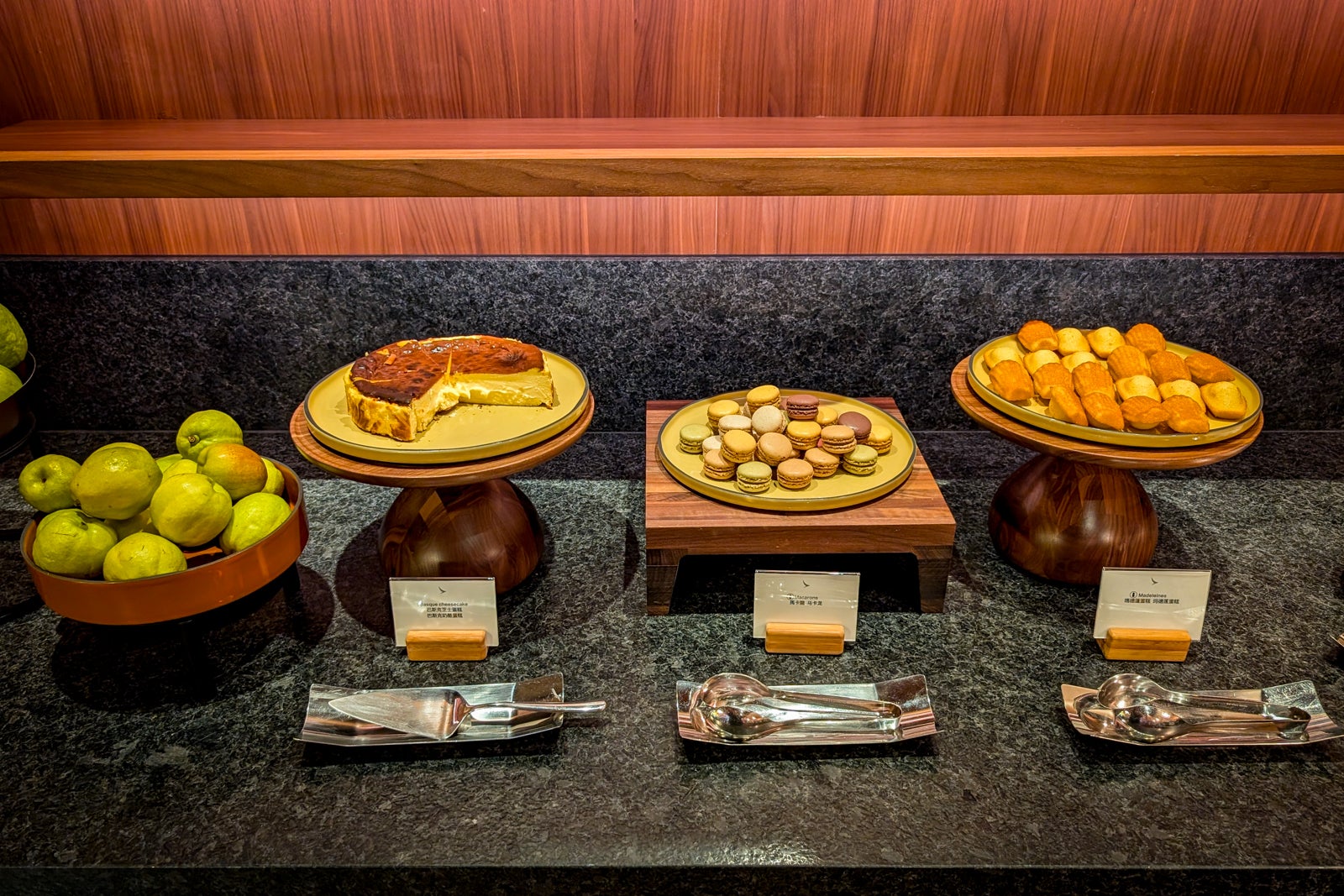 Desserts in The Pantry in Cathay Pacific's The Wing, First, lounge in Hong Kong