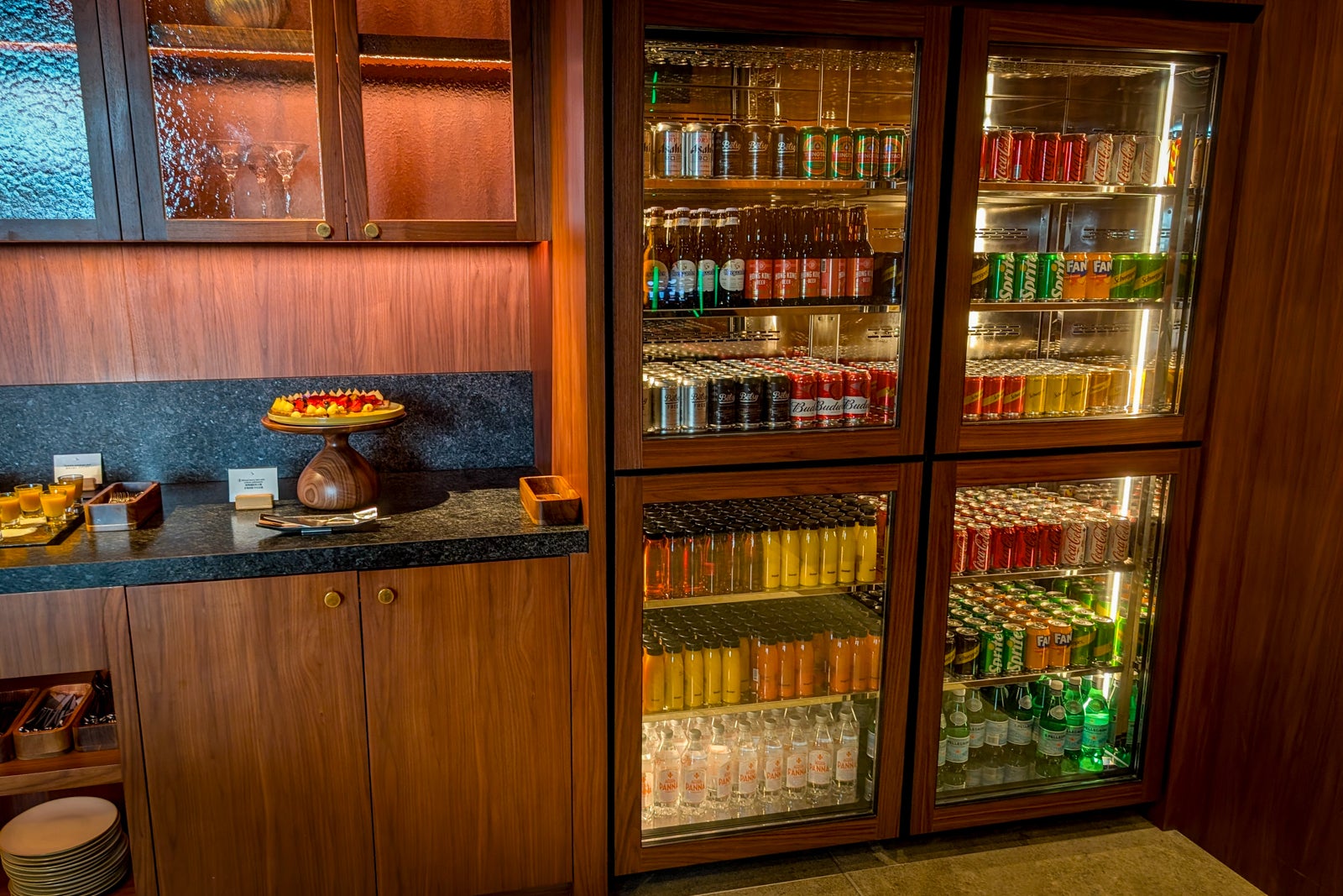 Drinks in The Pantry in Cathay Pacific's The Wing, First, lounge in Hong Kong
