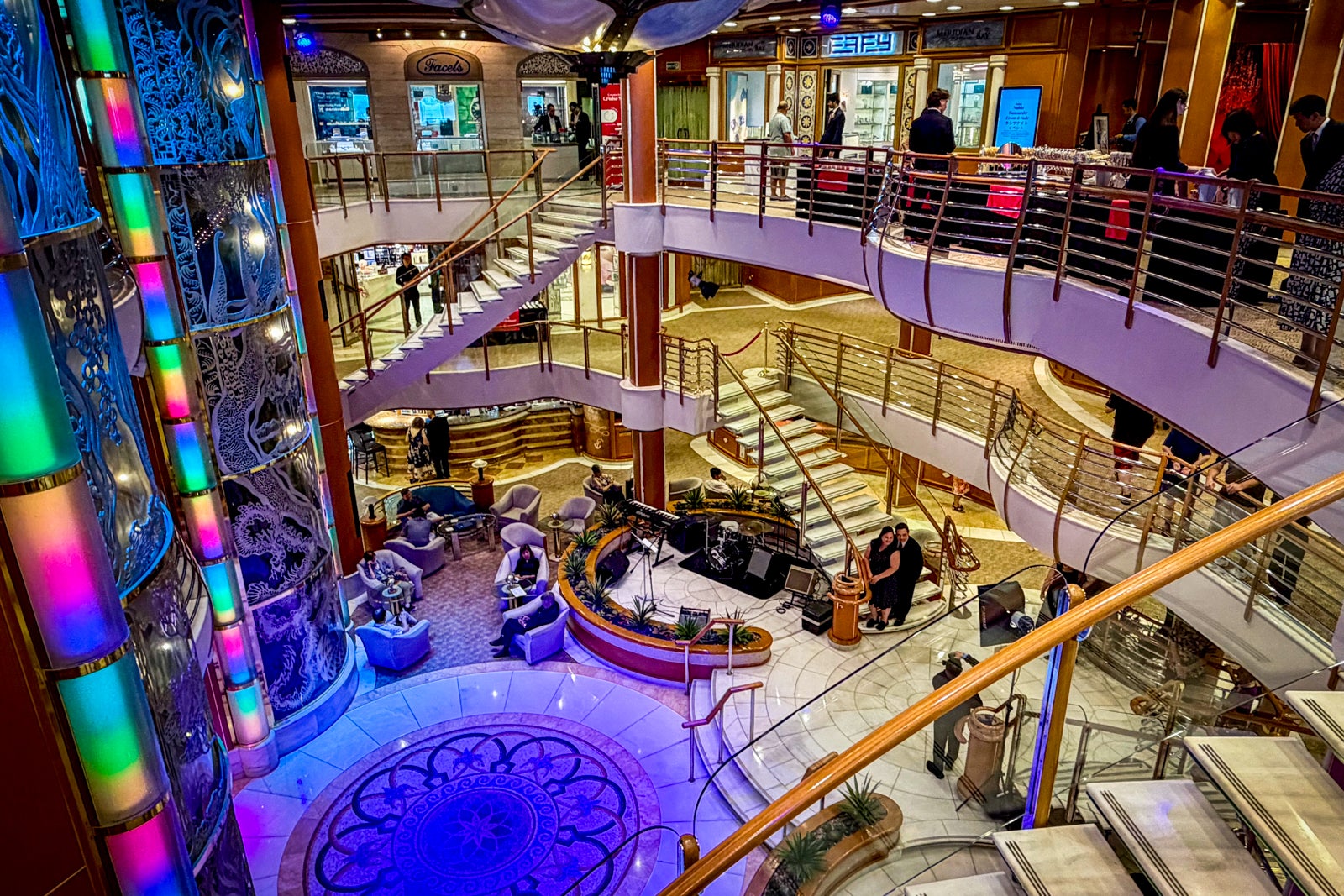 The Diamond Princess's central atrium, known as the Piazza.