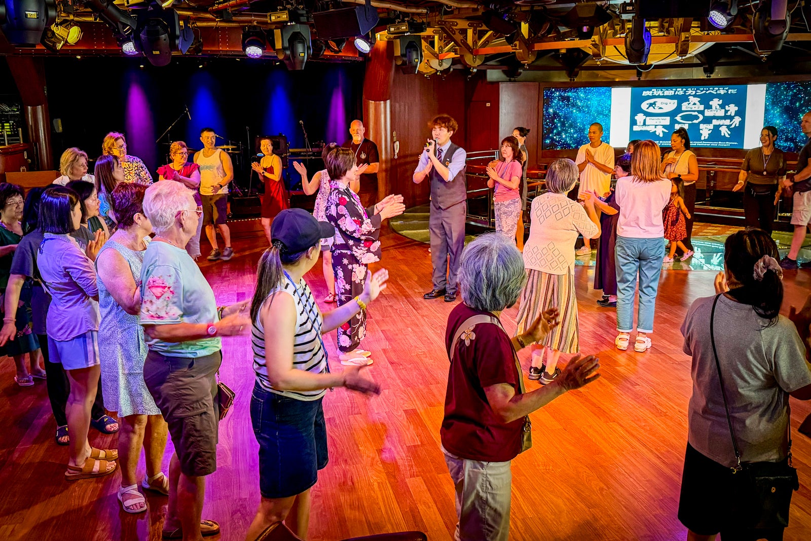 A bon odori dance class on Diamond Princess.