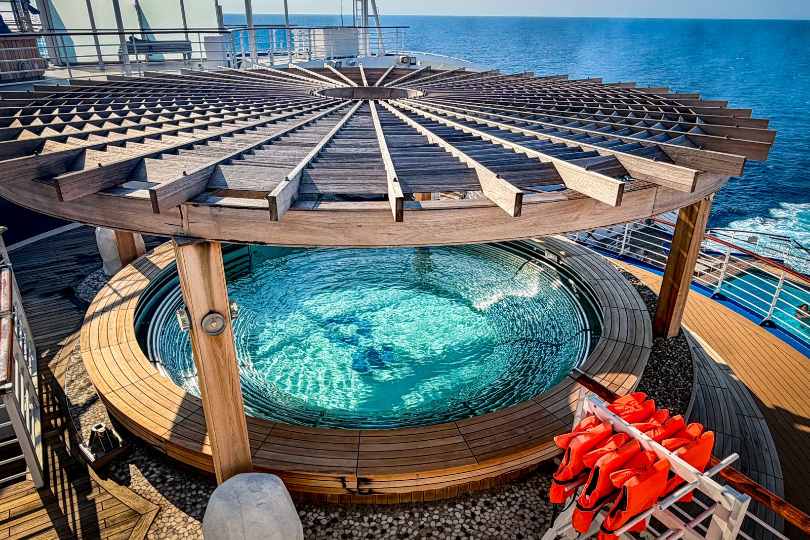 An outdoor heated bath that is part of the Japanese bath complex on Diamond Princess.