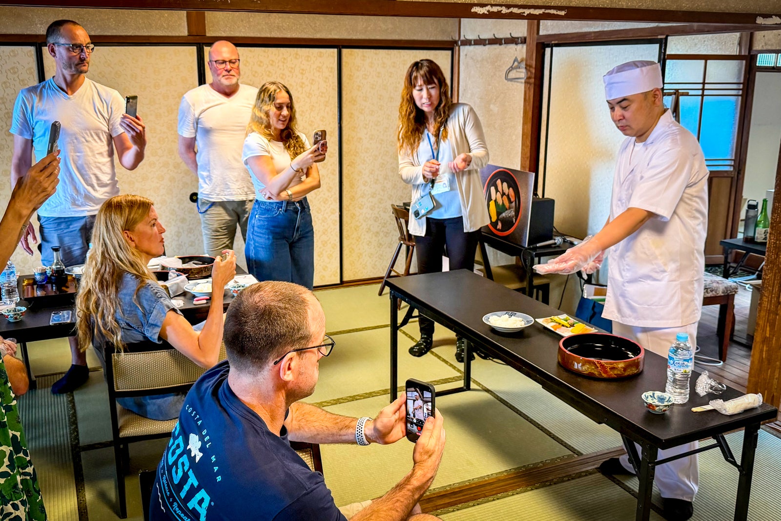 Diamond Princess passengers get a lesson in sushi-making during a visit to Sagaiminato, Japan.