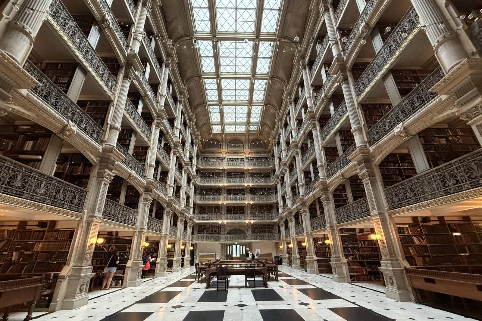 interior of library with intricate balconies