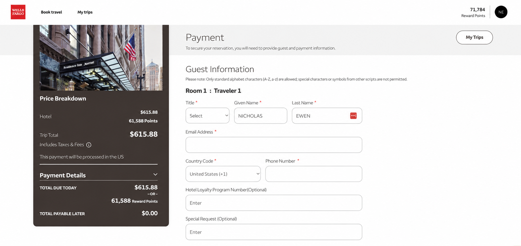 Booking a hotel Wells Fargo Travel