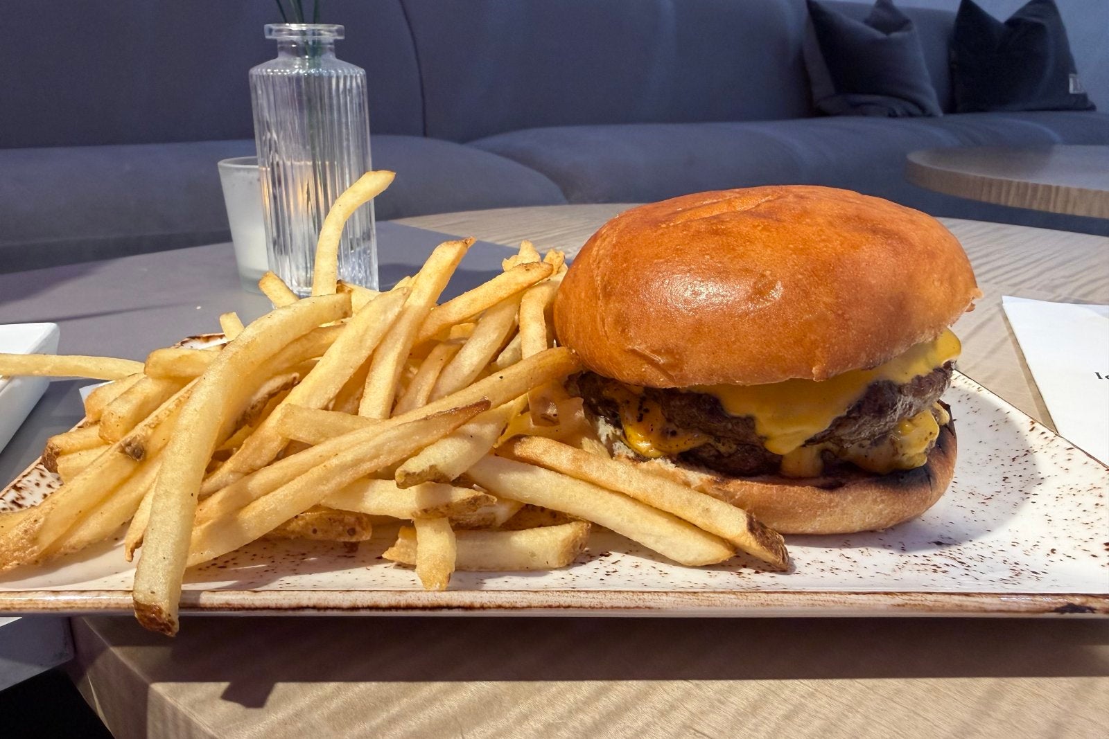 Cheeseburger and fries at Nordstrom Icon Lounge
