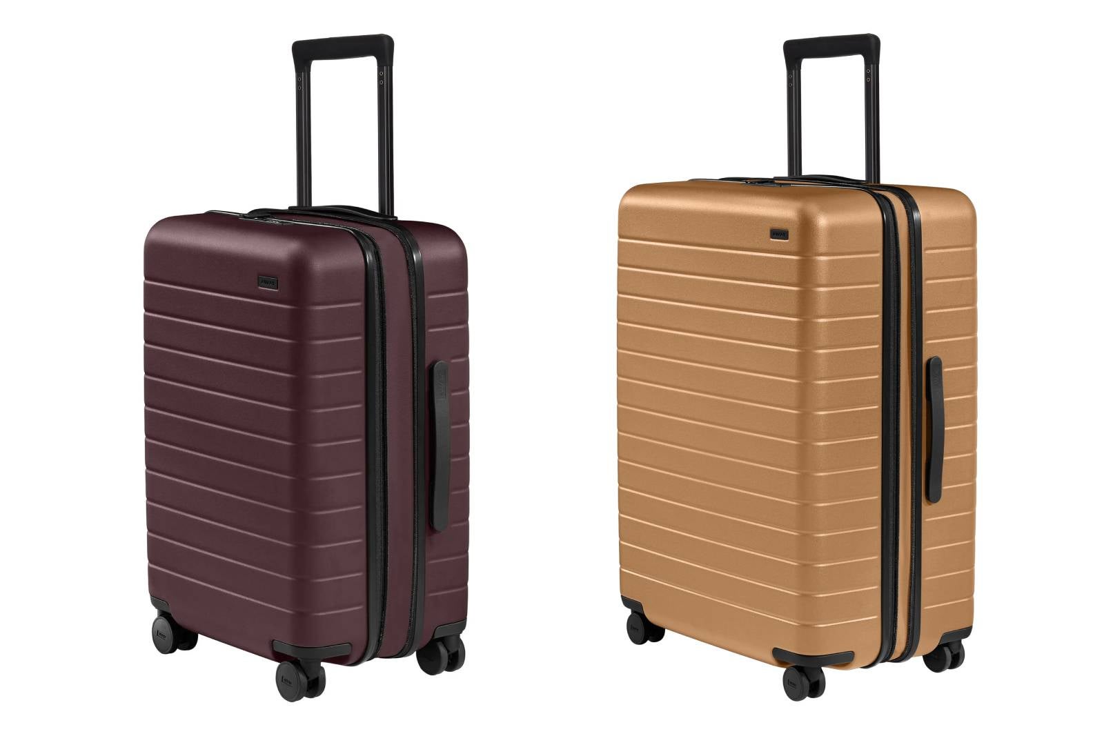 Two hard-shell Away suitcases in carry on and large sizes