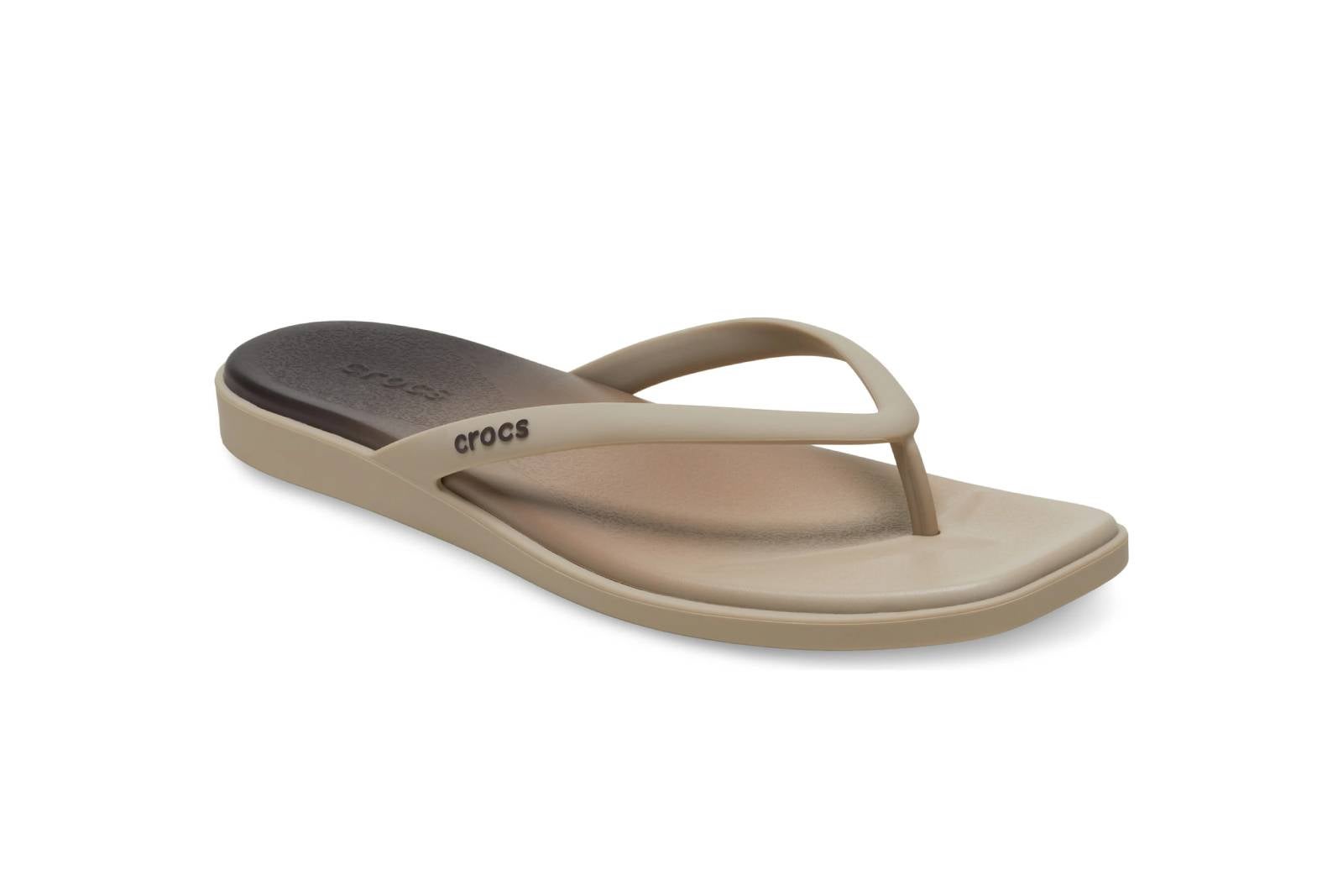 Croc flip flops in beige
