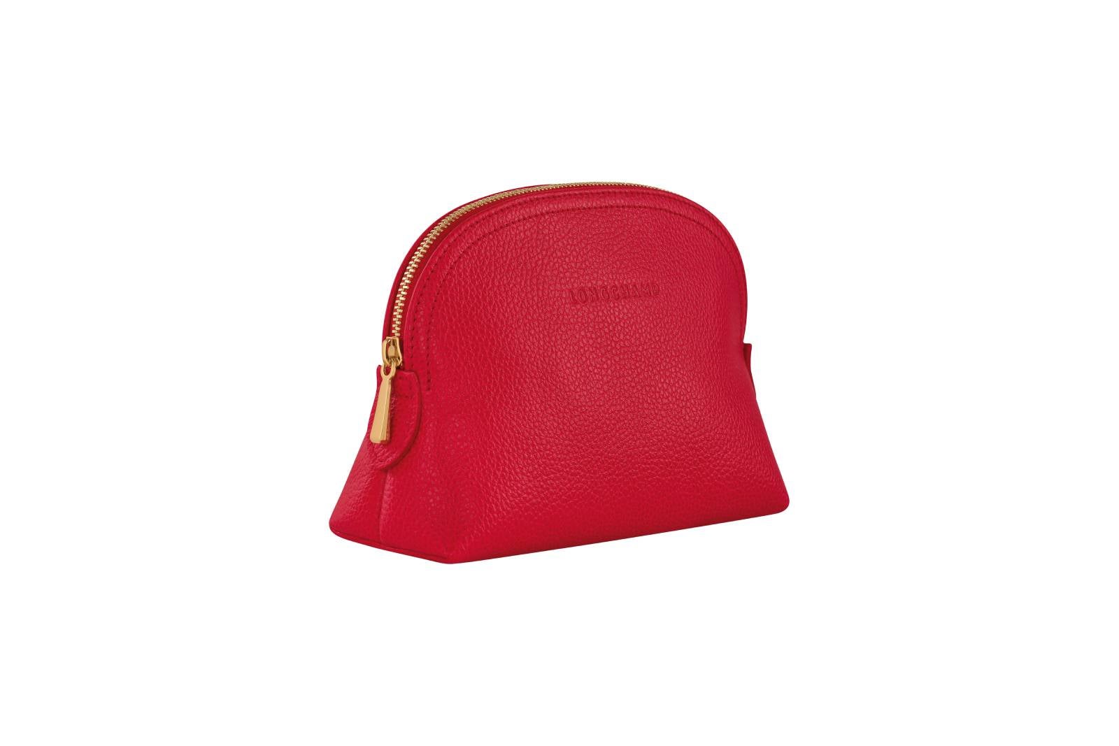 Red leather travel pouch