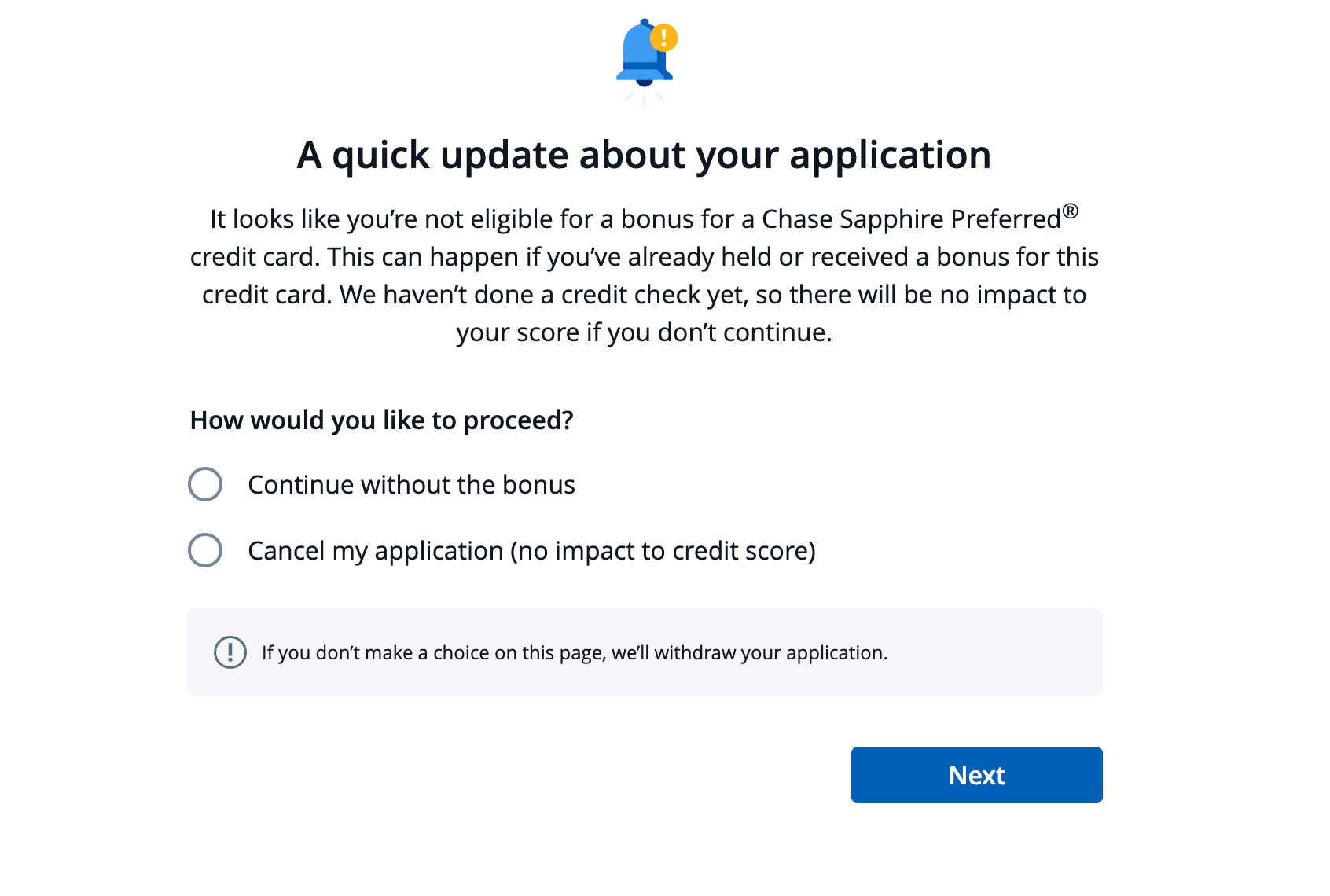 Chase Sapphire Preferred bonus popup