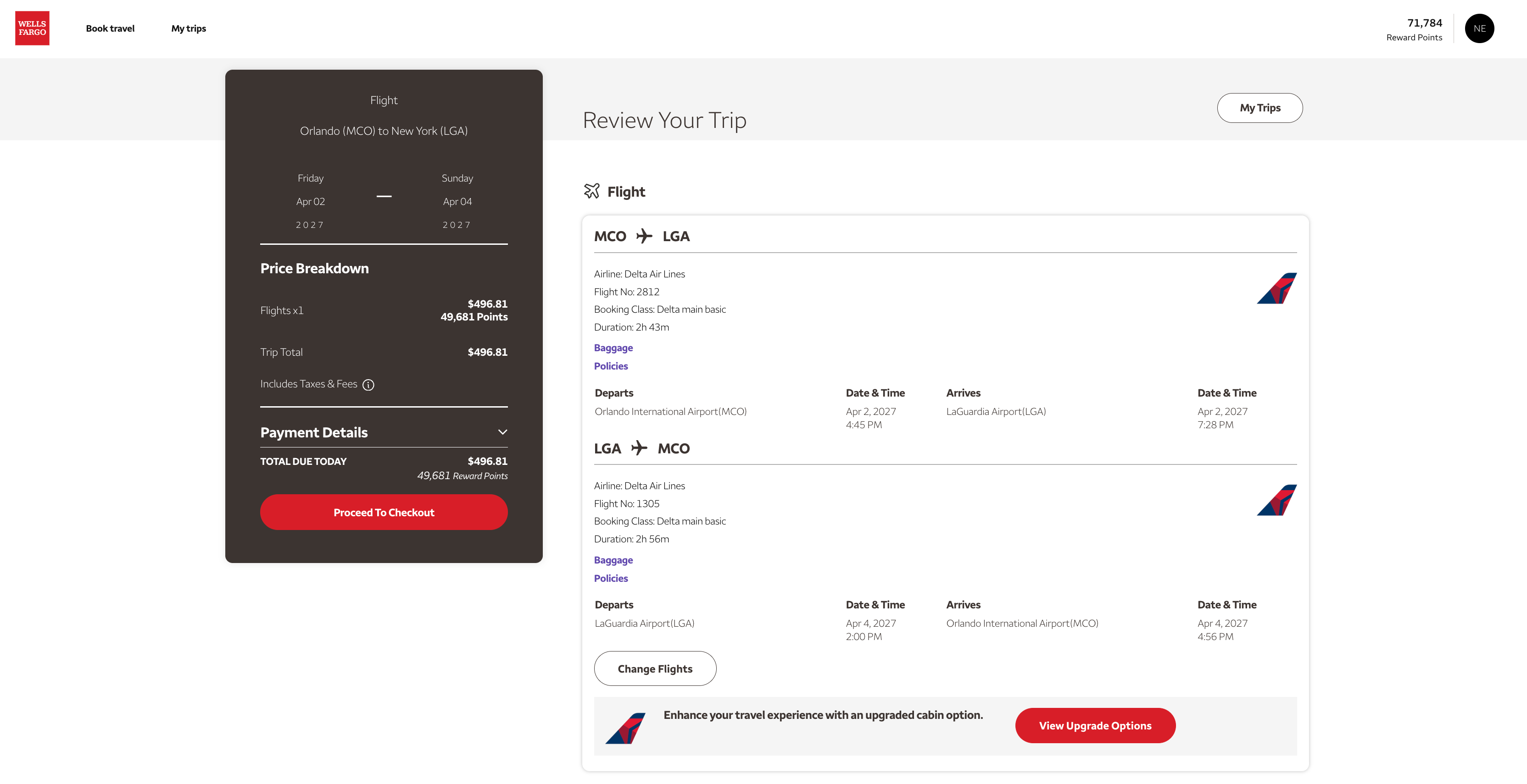 Wells Fargo review flight page