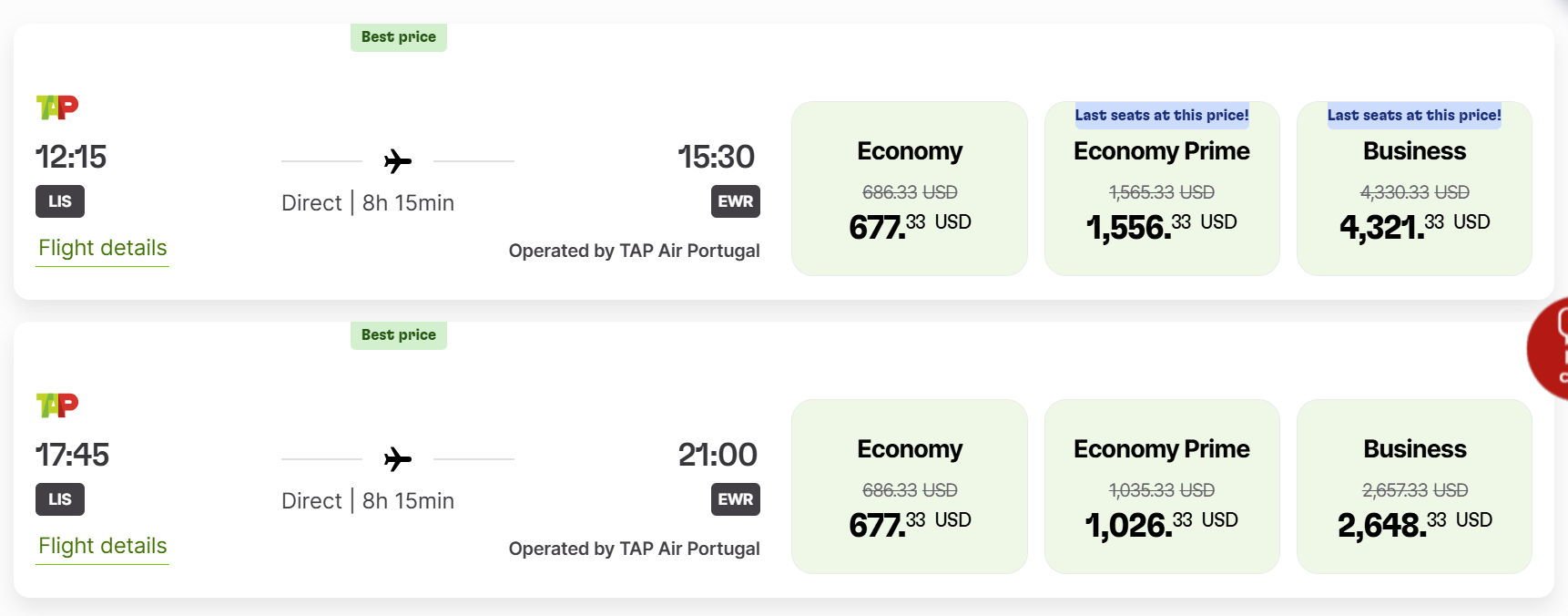 TAP LIS-EWR July 10 direct flight options cash