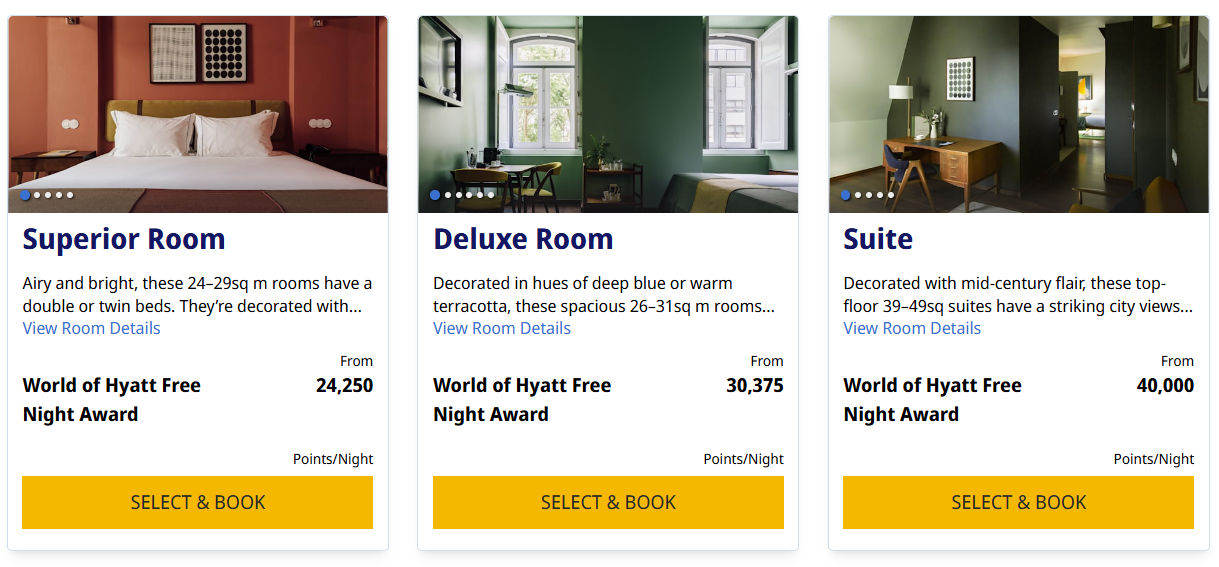 Vintage Hyatt room options points