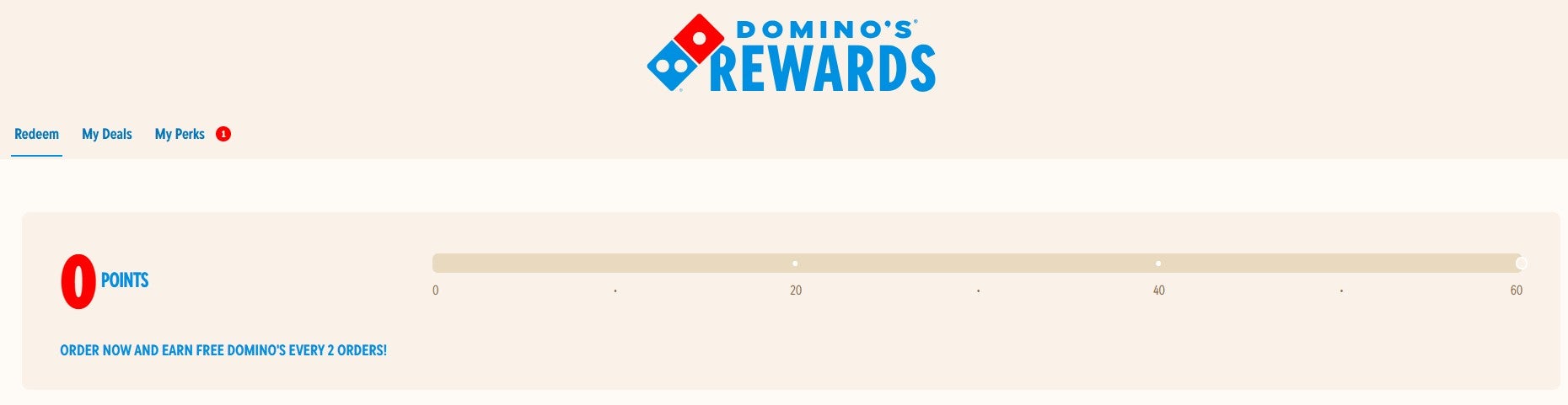 Zero points balance for Dominos Rewards