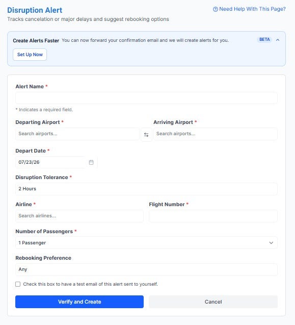 Setting up ExpertFlyer disruption alerts
