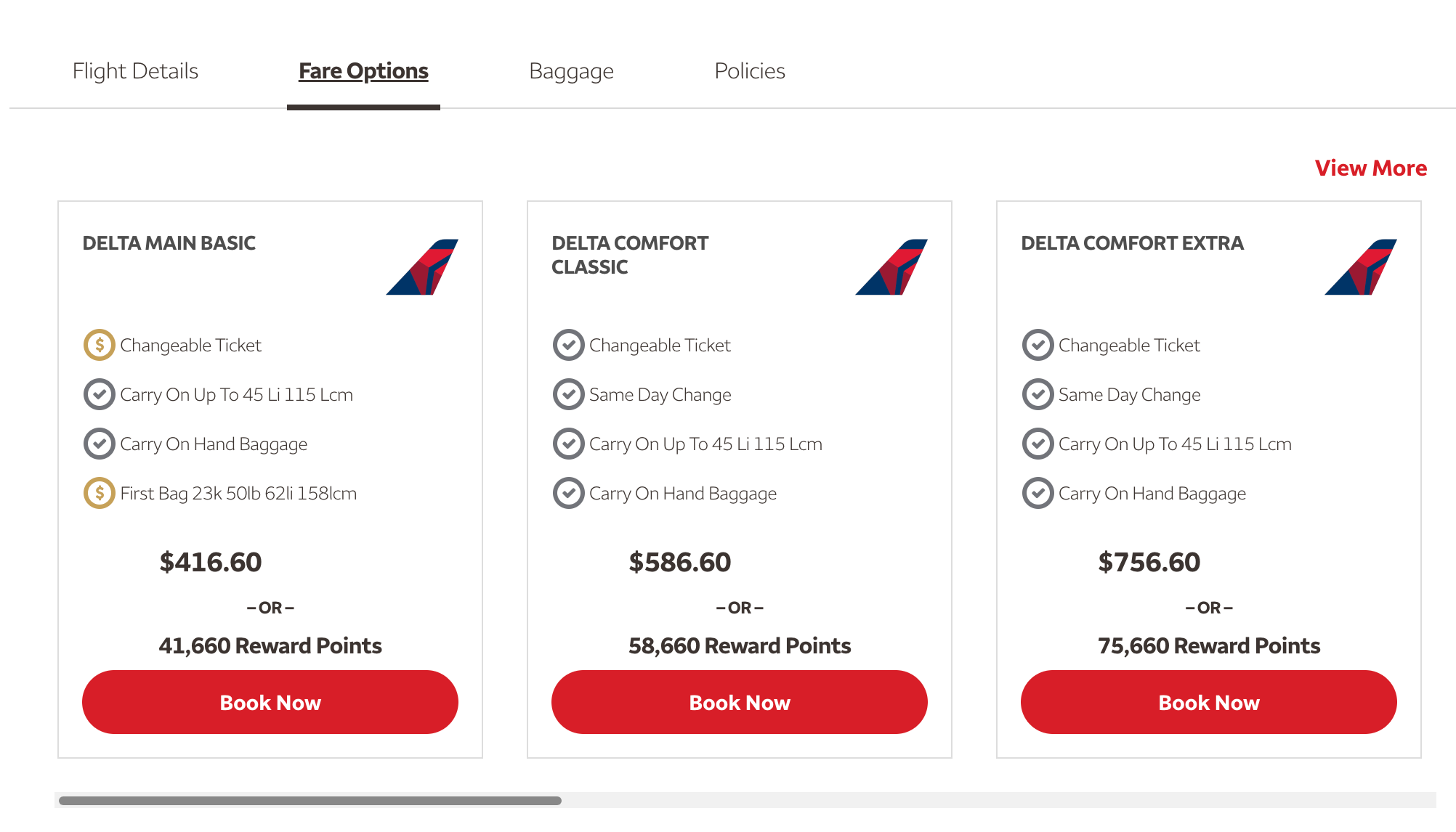 Fare options in Wells Fargo portal