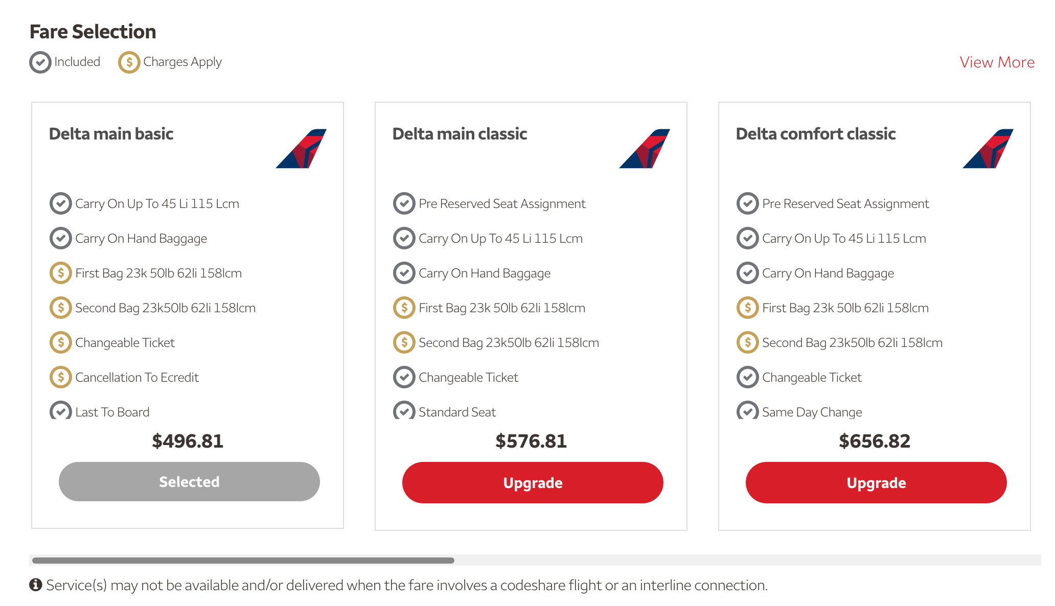 Wells Fargo Portal fare selection