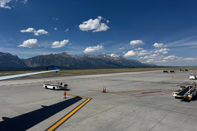 Jackson Hole Airport view of Tetons from the tarmac