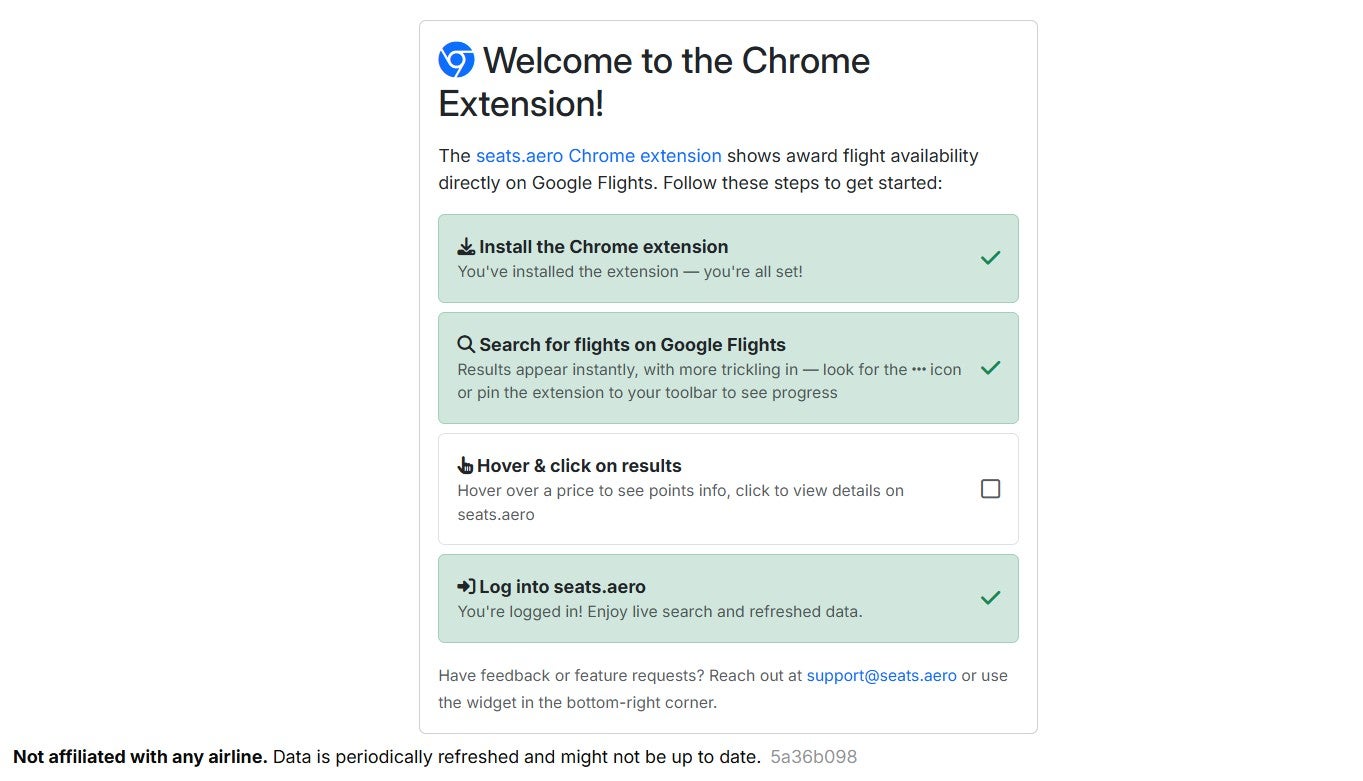 Seats.aero page for its Chrome extension