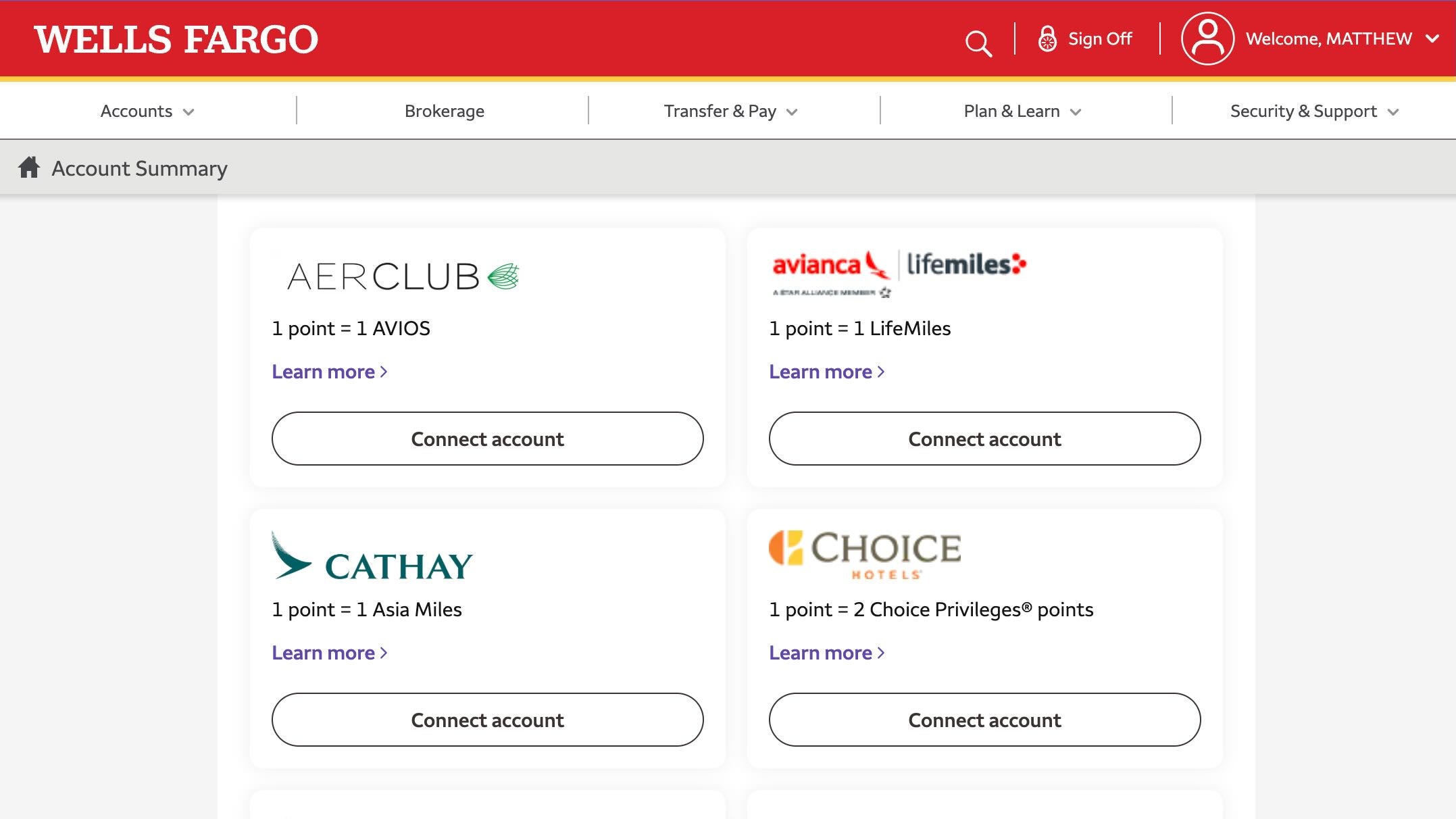 Wells Fargo Rewards screenshot