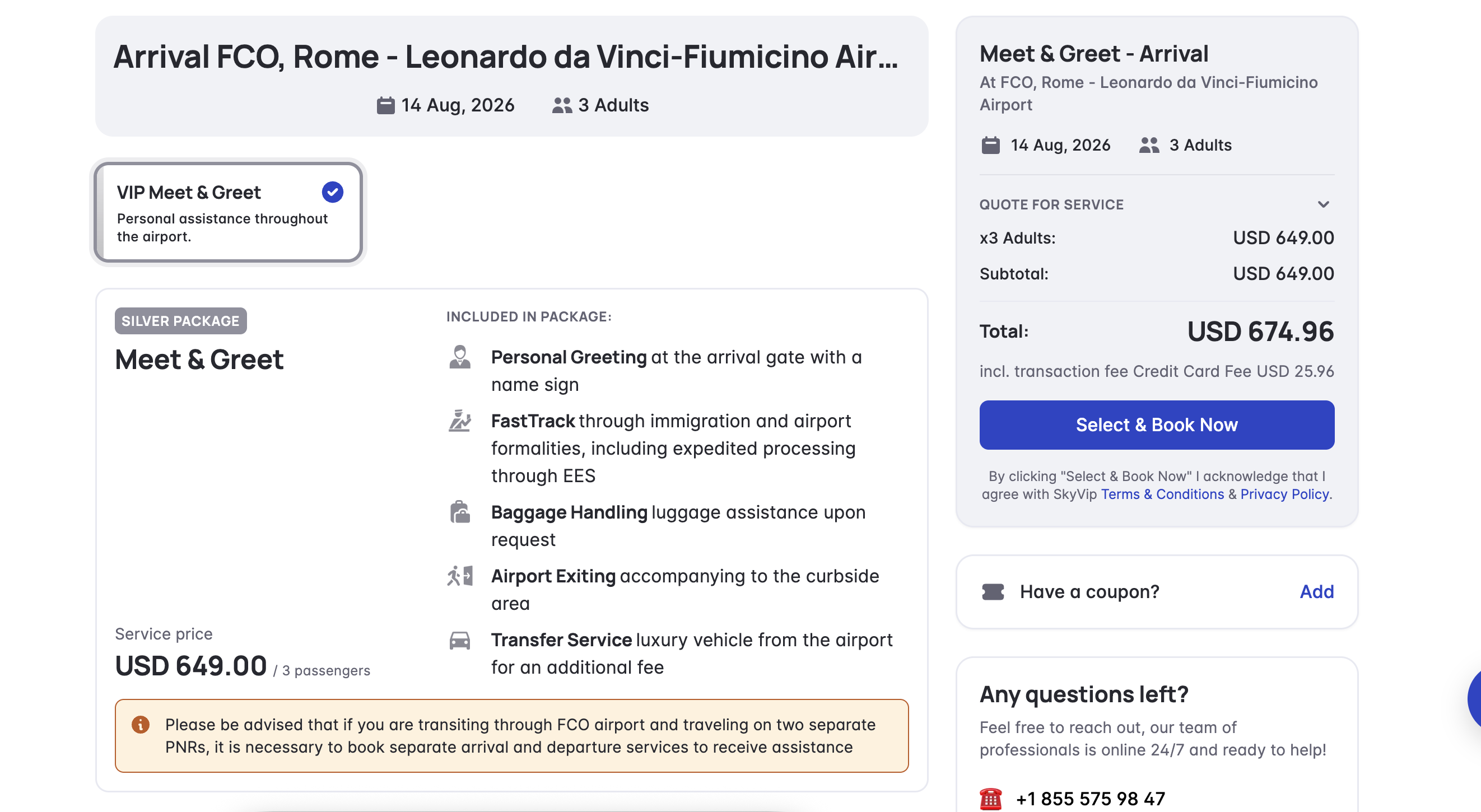 SKYVIP costs