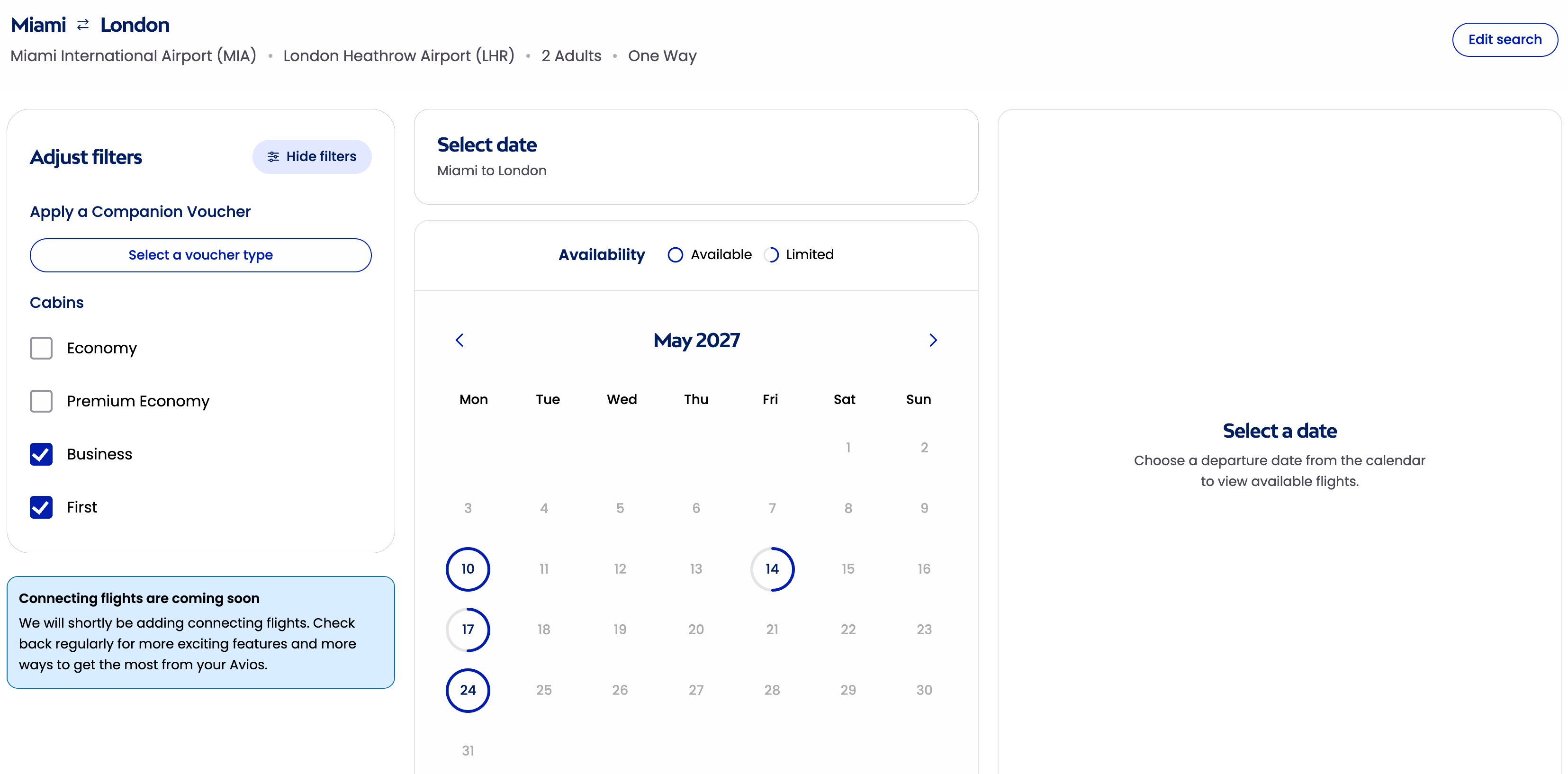 Avios Find Reward Flights Tool