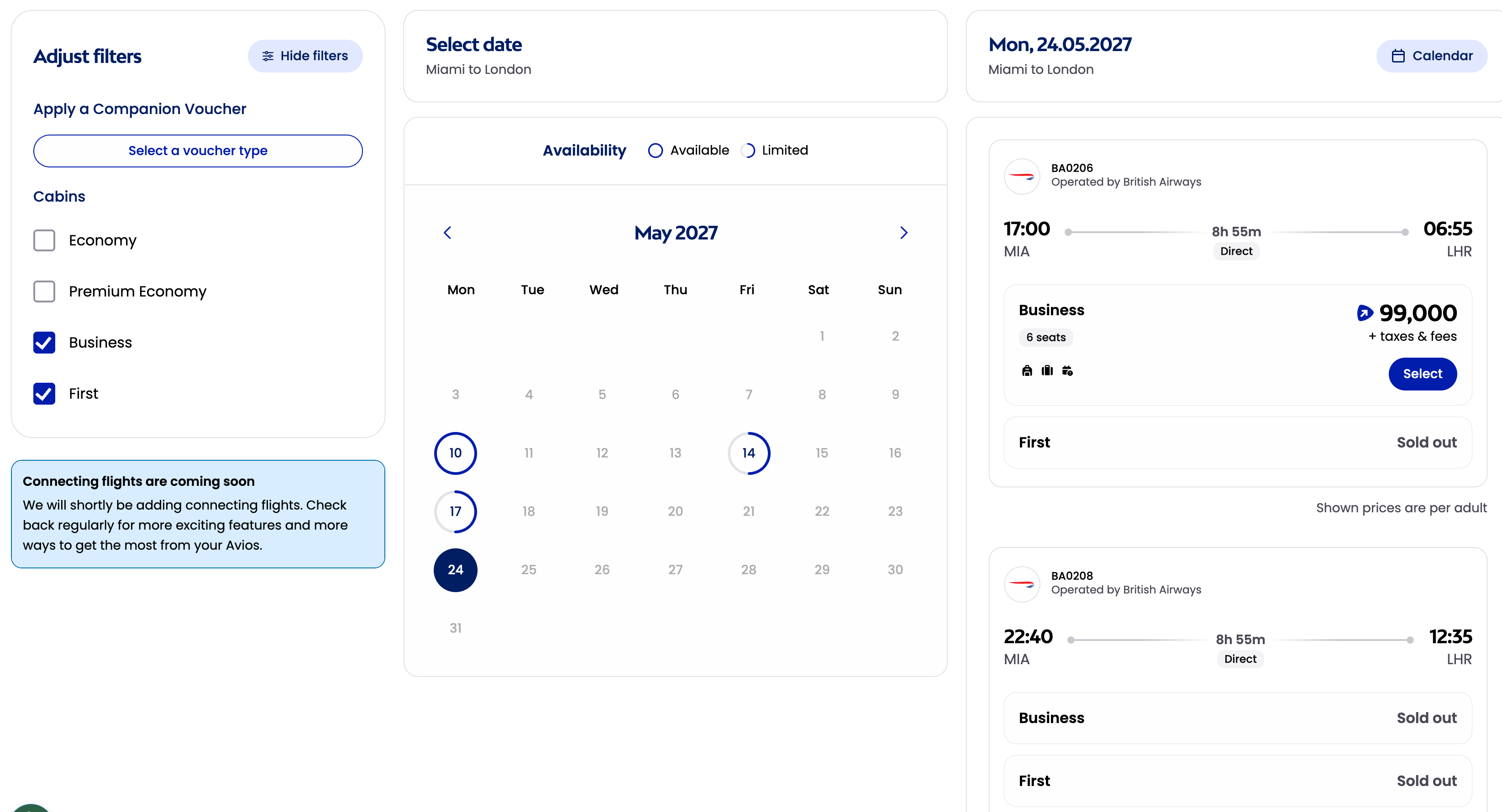 Avios Find Reward Flights Tool