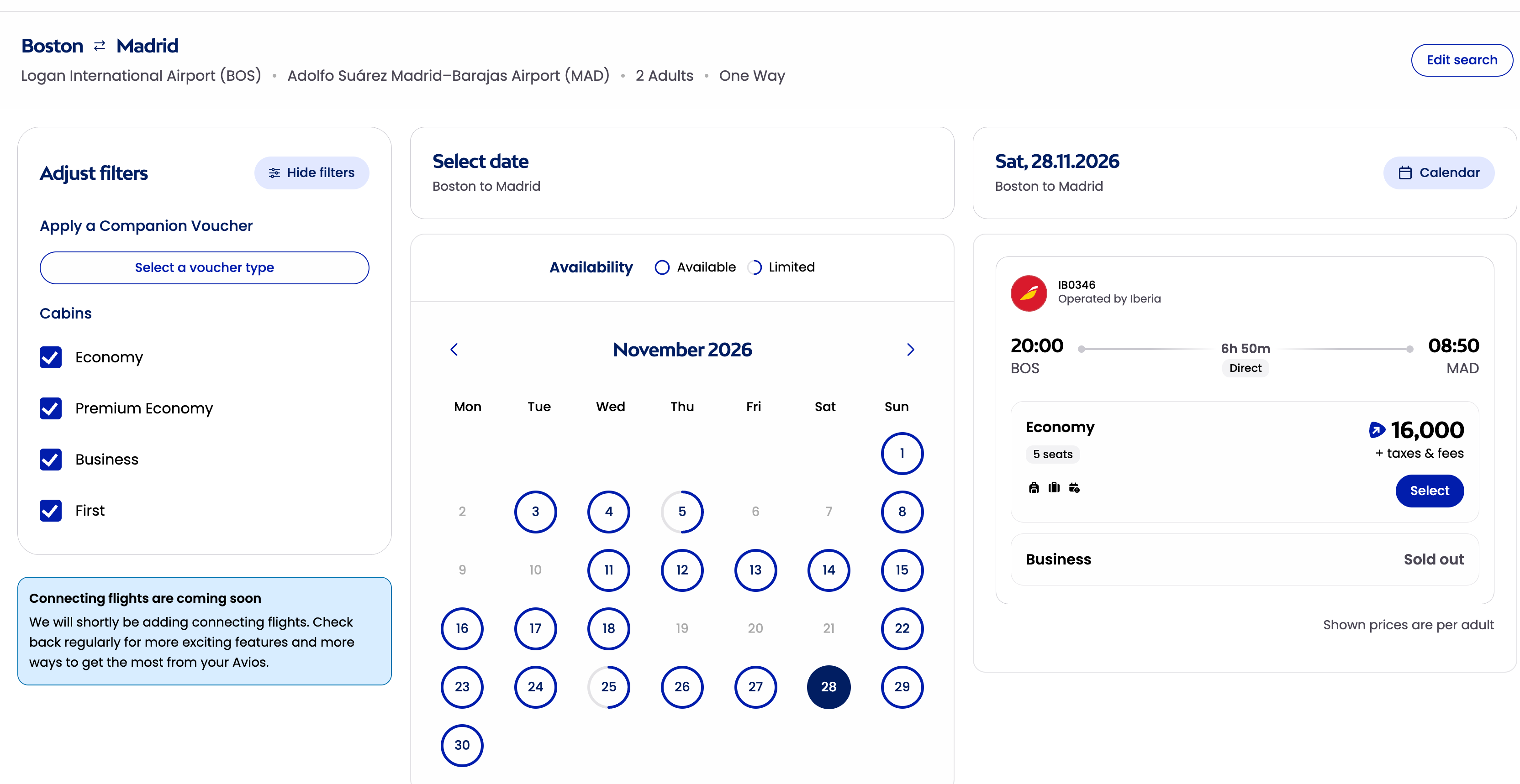 Avios Find Reward Flights Tool