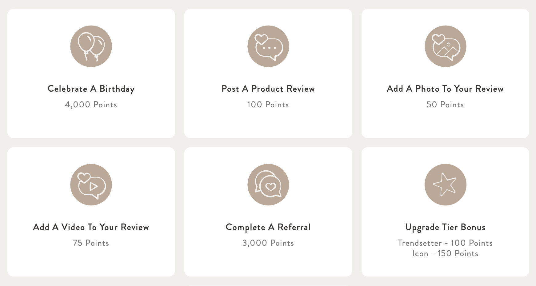 Icons showing the ways to earn Rylee + Cru points