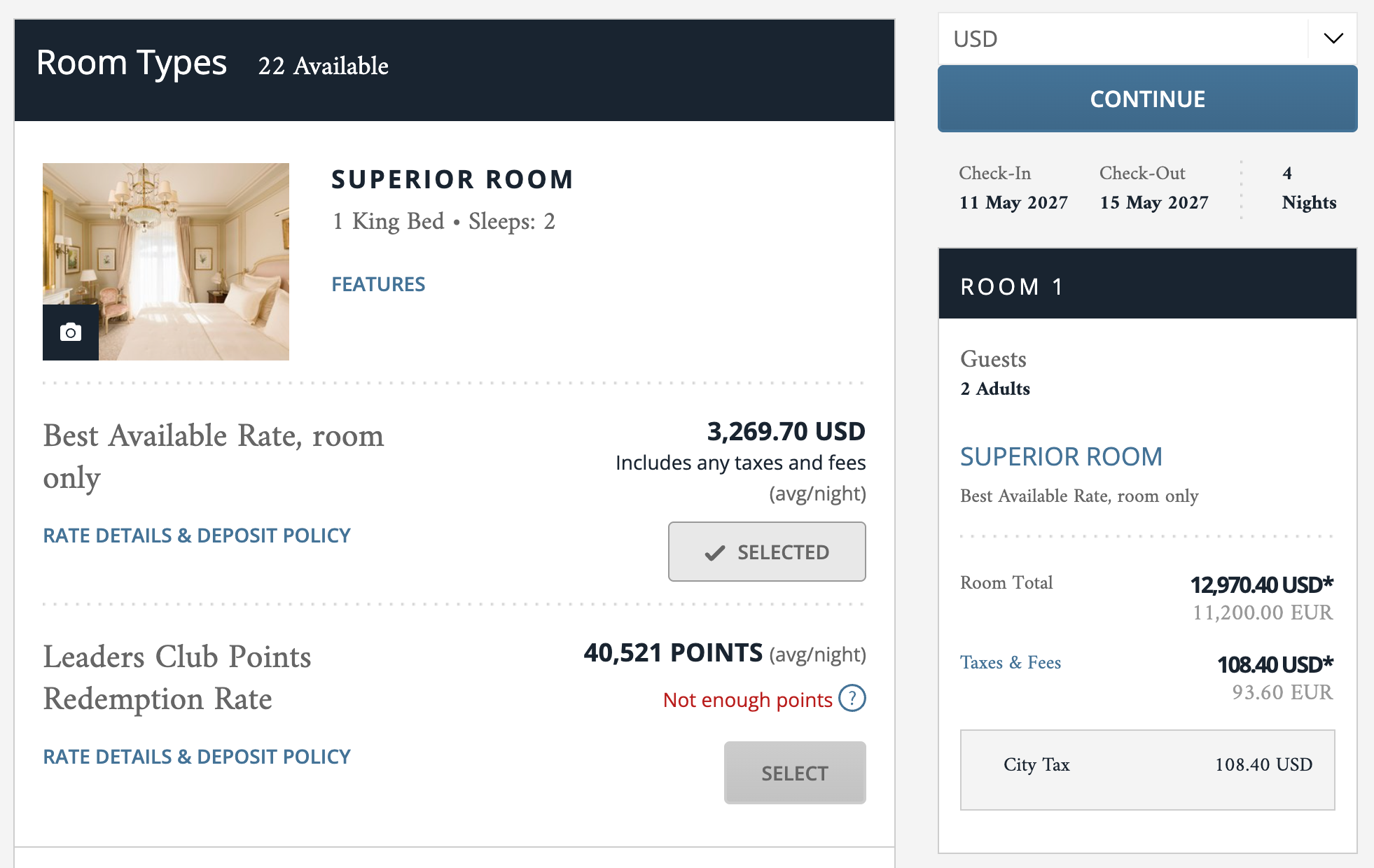 The nightly rates for Ritz Paris through Leading Hotels of the World