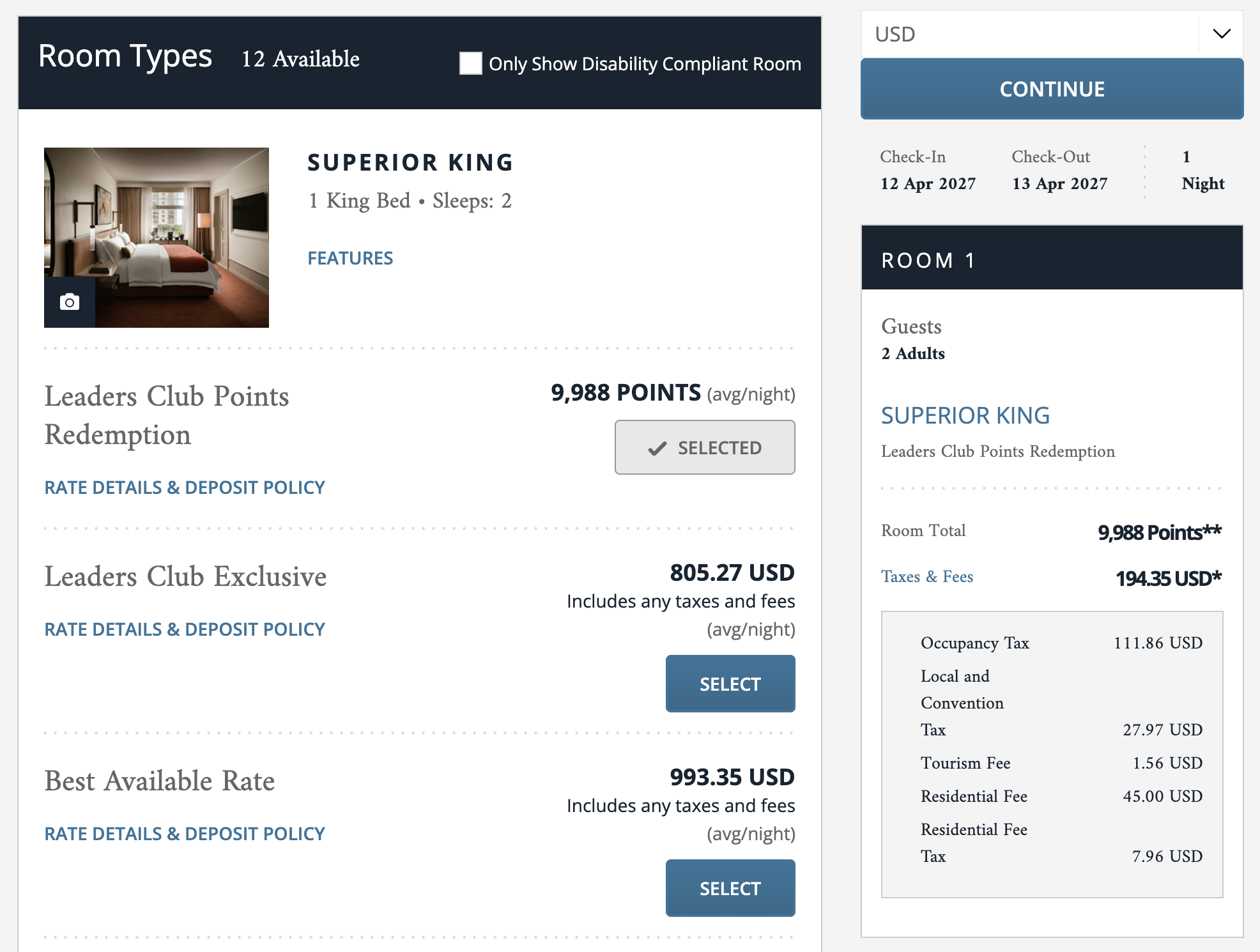 Room rates at The Huntington Hotel in San Francisco, California, through Leading Hotels of the World