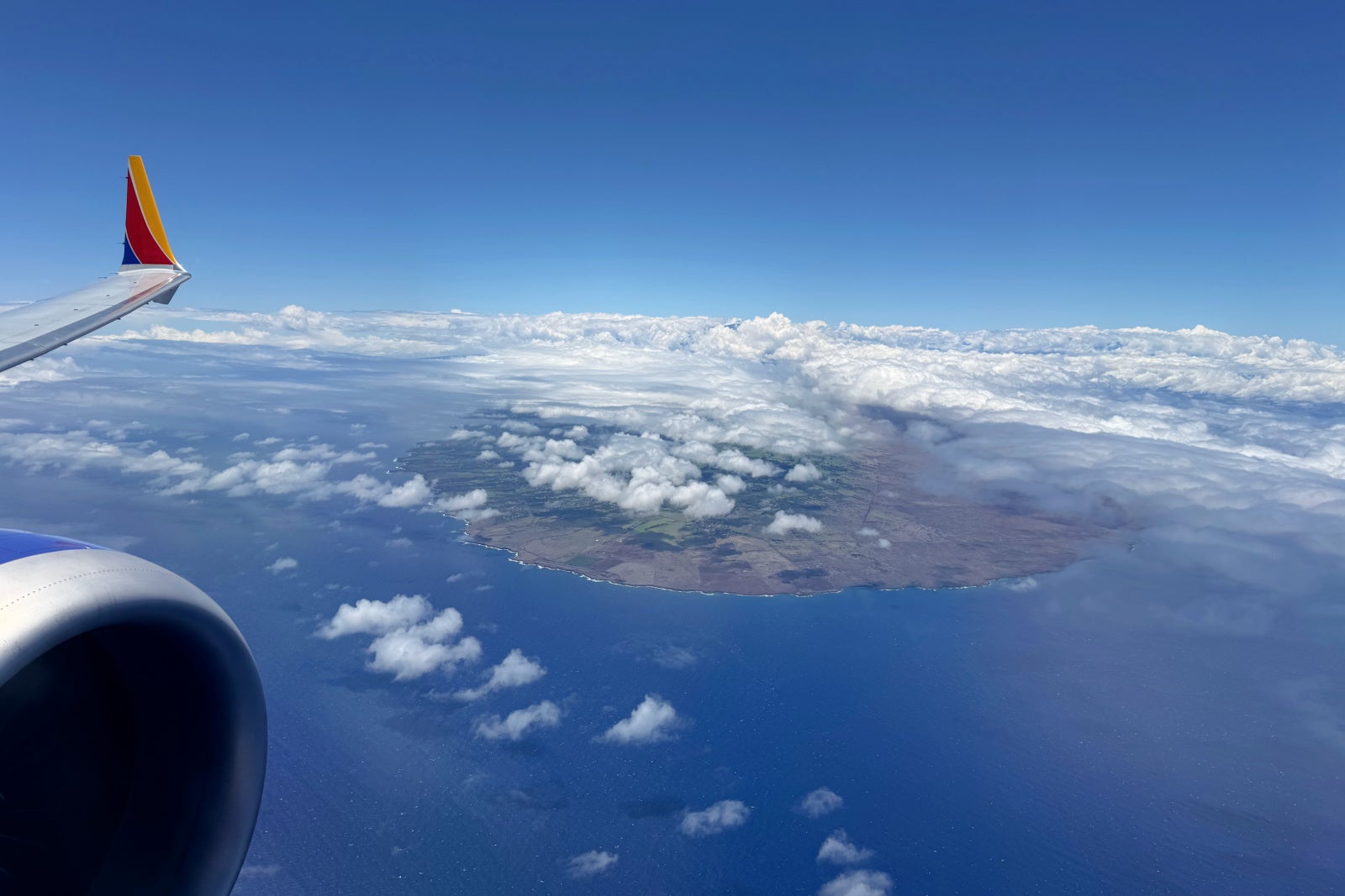 Southwest plane wingtip over Hawaii