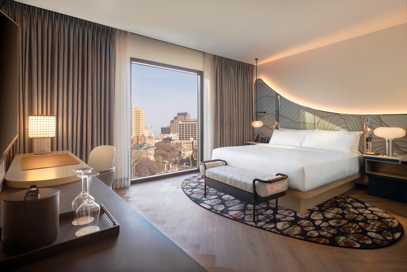hotel room with city view