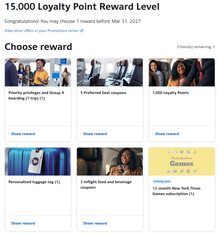 Choose your Loyalty Point Rewards on the American Airlines website