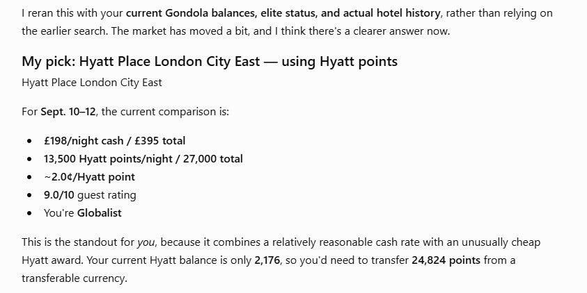 A ChatGPT response using Gondola's MPC agent
