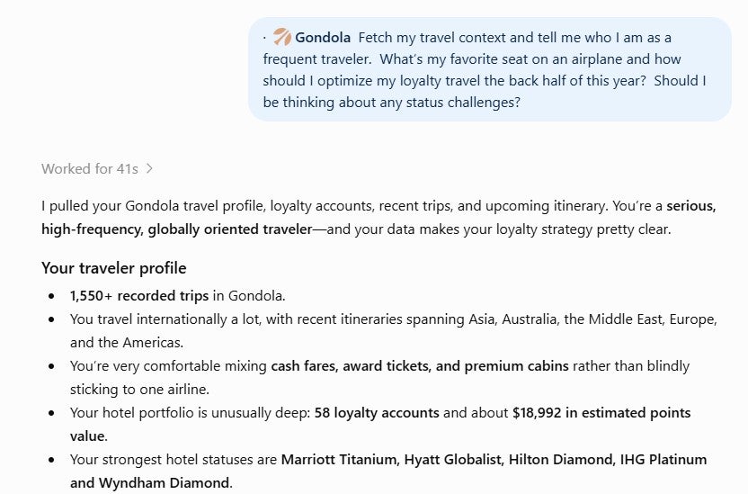 A ChatGPT response using Gondola's MPC agent
