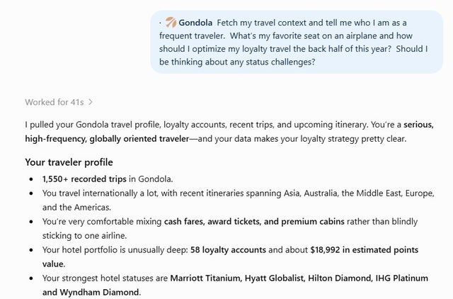 A ChatGPT response using Gondola's MPC agent