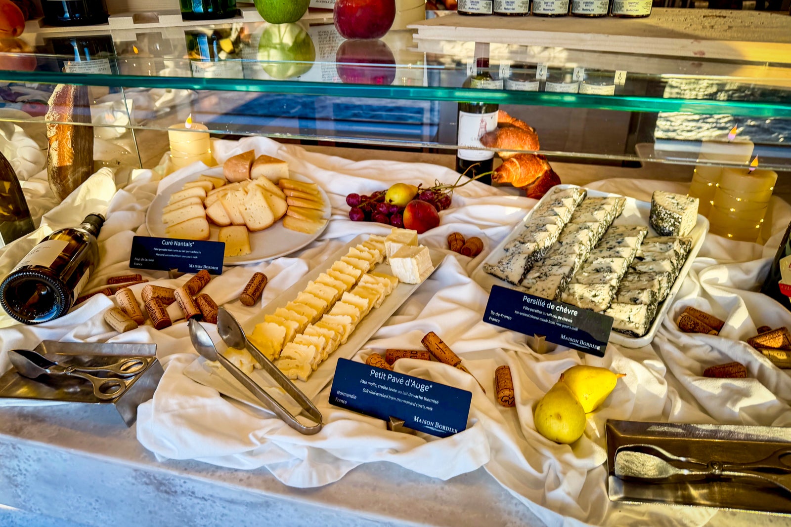 A gourmet cheese buffet on board Le Dumont d'Urville.