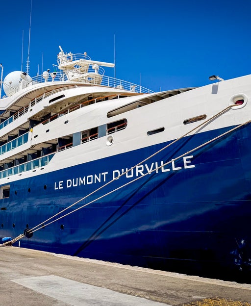 The Ponant Explorations ship Le Dumont d'Urville docked in Sicily.