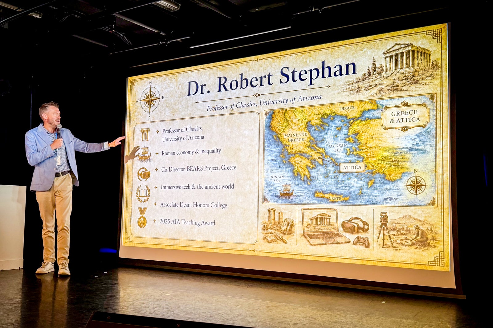 Archaeologist Robert Stephan lecturing on Le Dumont d'Urville.