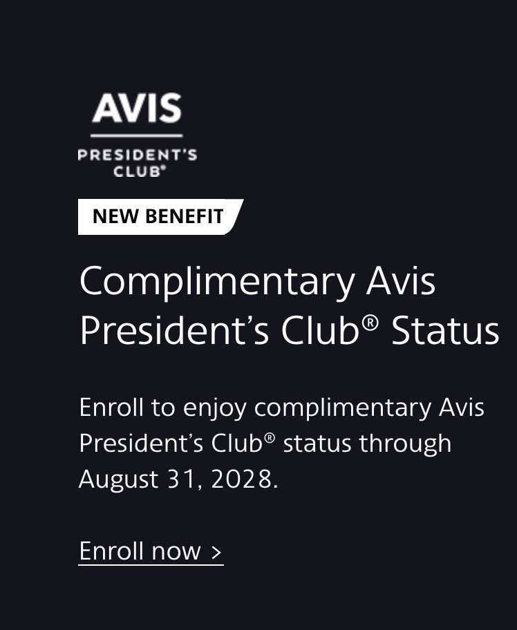 Avis President's Club enrollment page