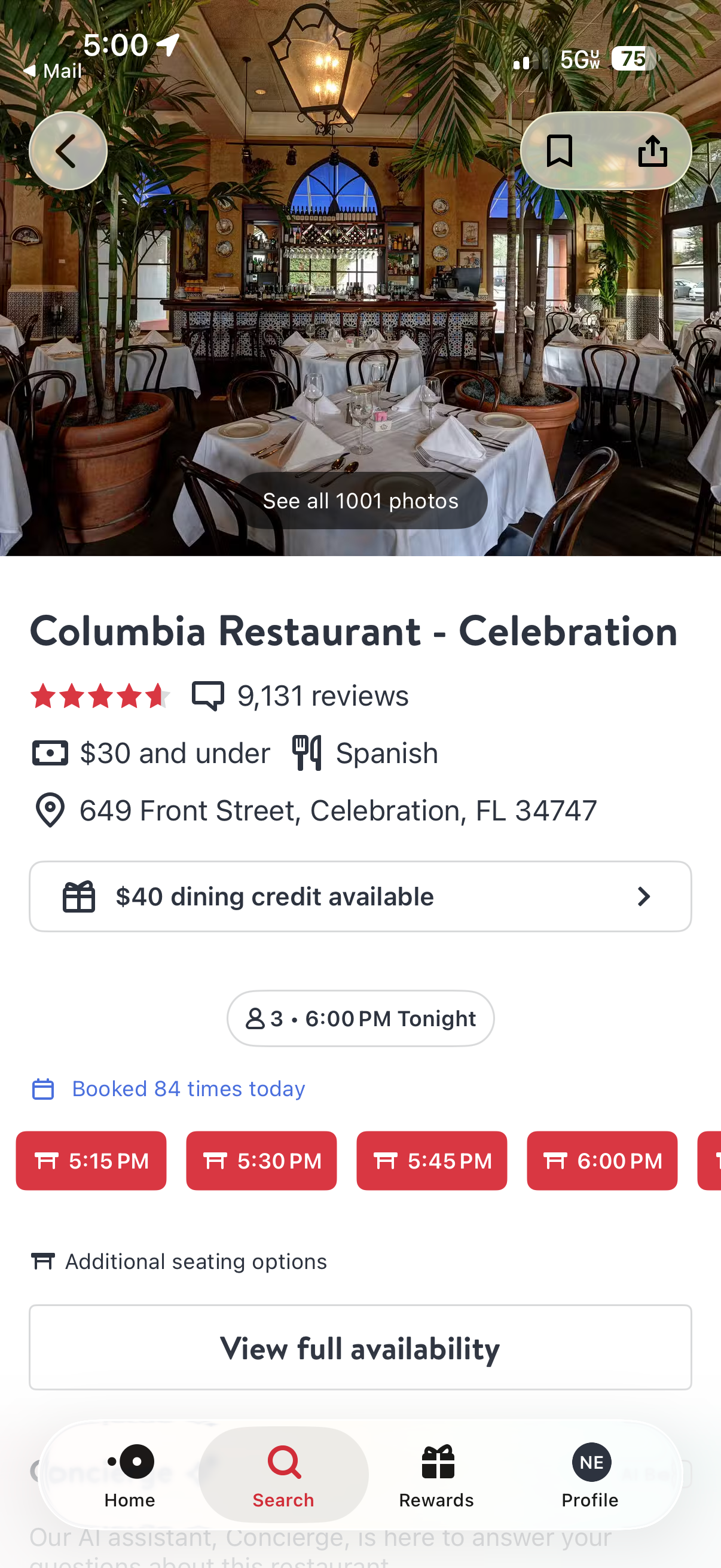 Booking a reservation in the OpenTable app using a dining credit