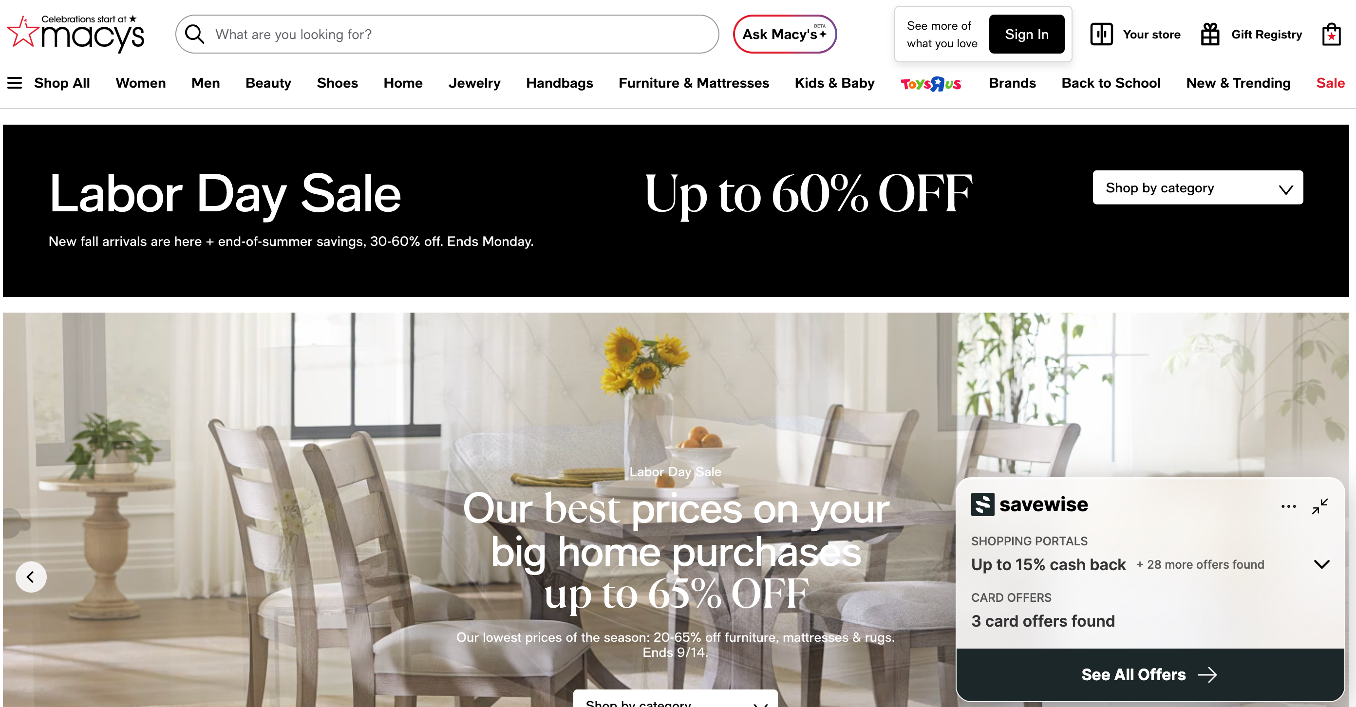 Savewise browser extension working at Macy's.