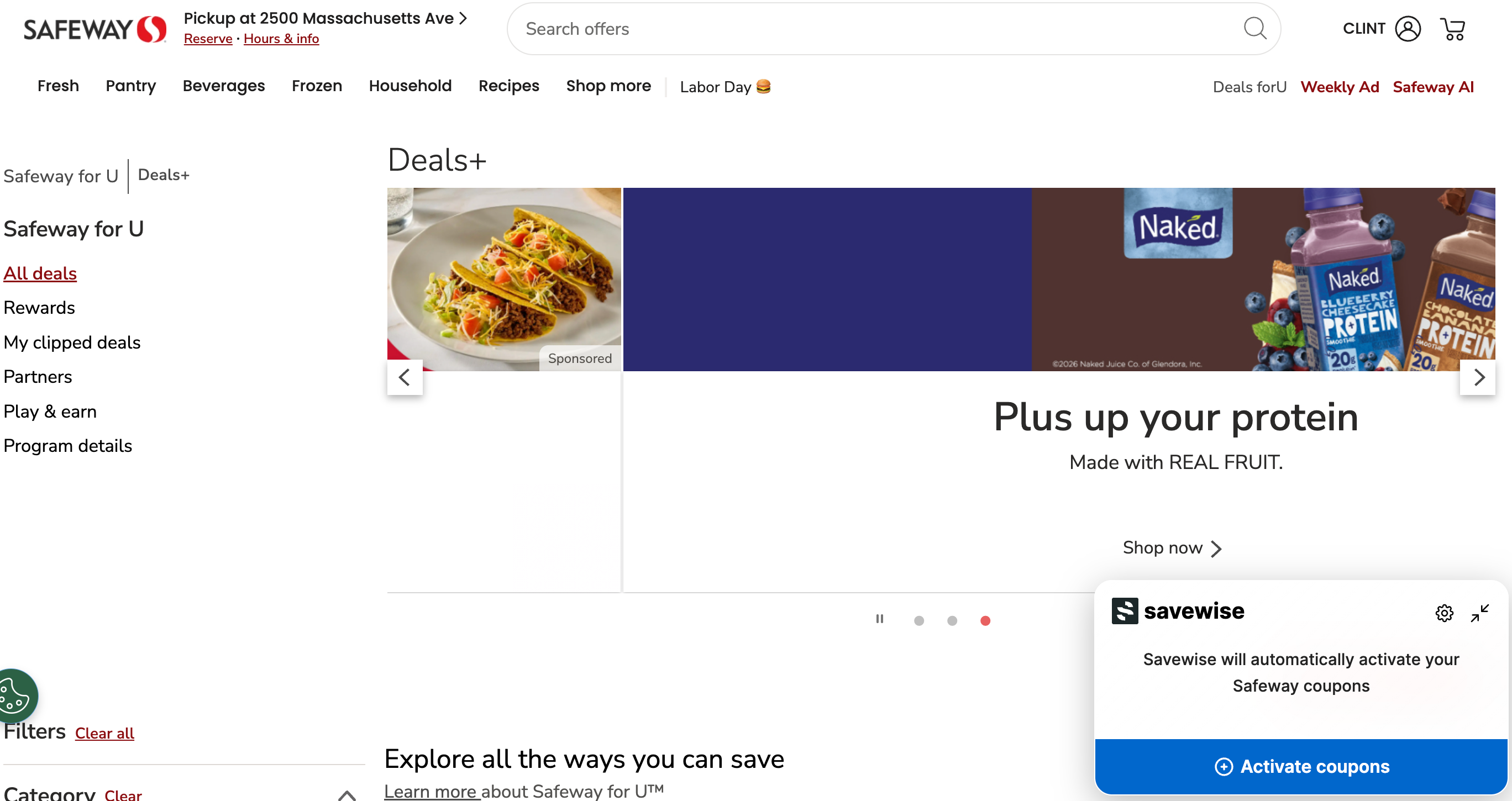 Savewise running on the Safeway.com website.
